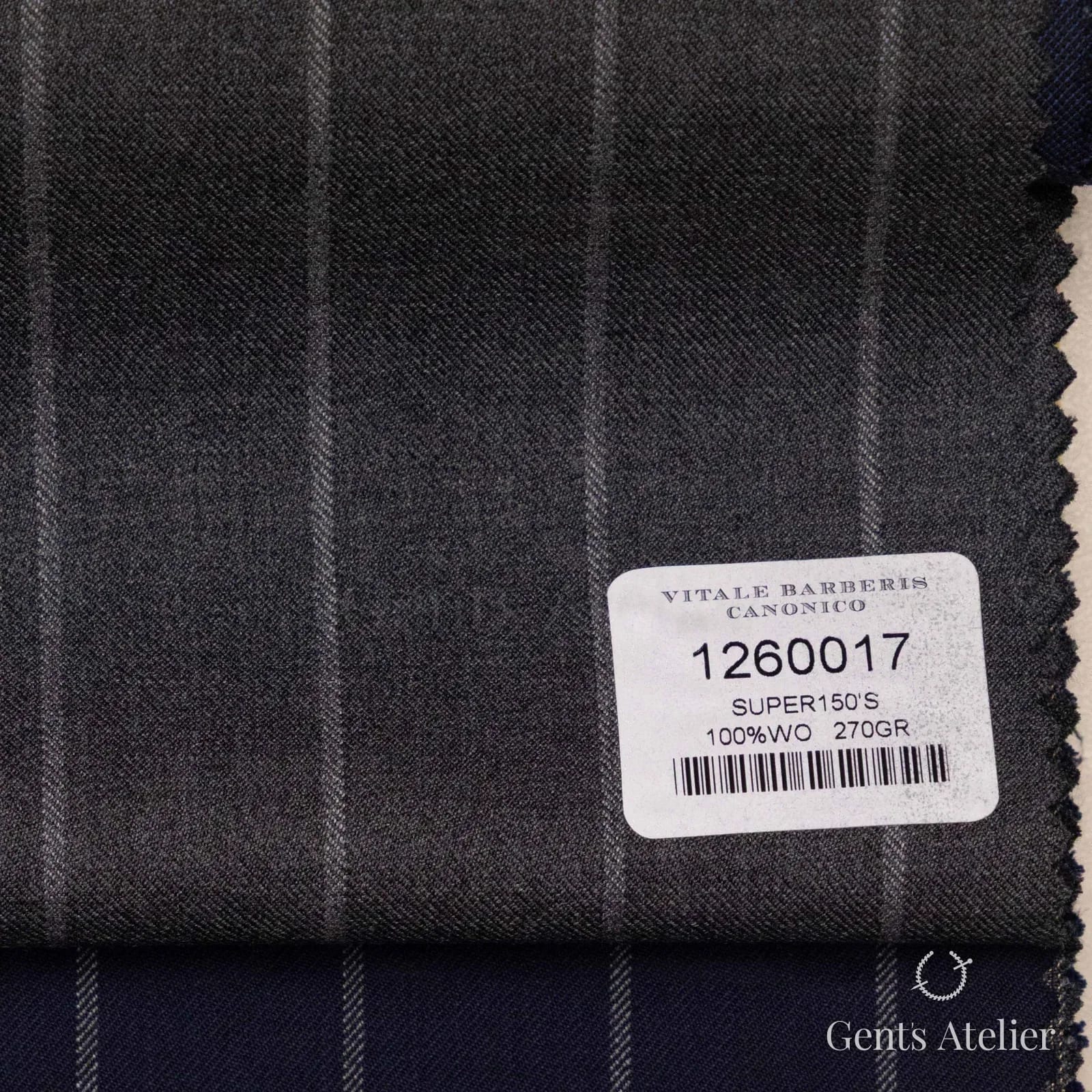 Образец ткани Vitale Barberis Canonico 1260017 с этикеткой, тёмно-серый