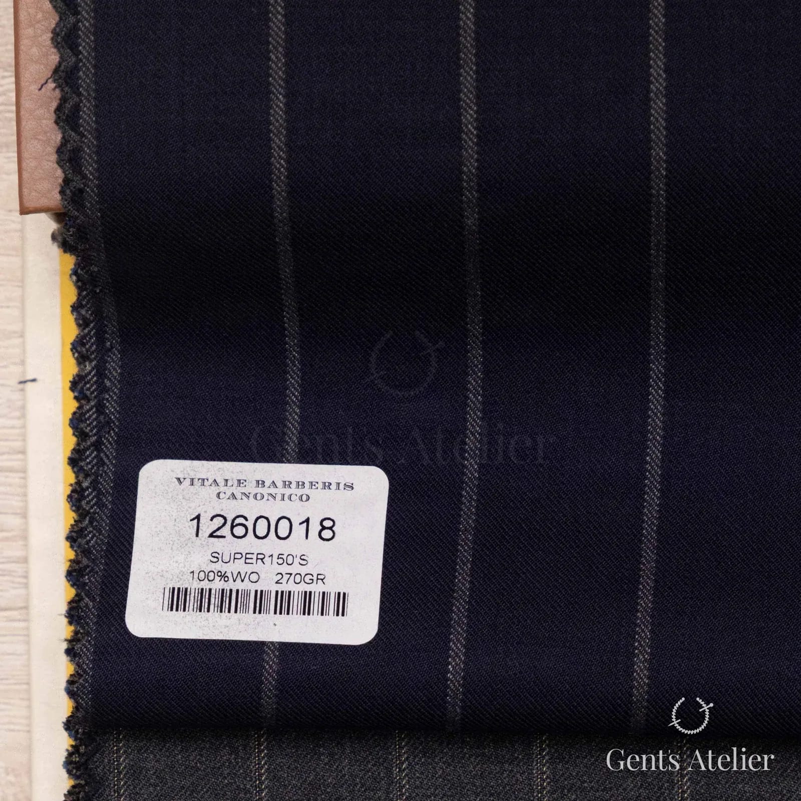 Образец ткани Vitale Barberis Canonico 1260018 с этикеткой, тёмно-синий