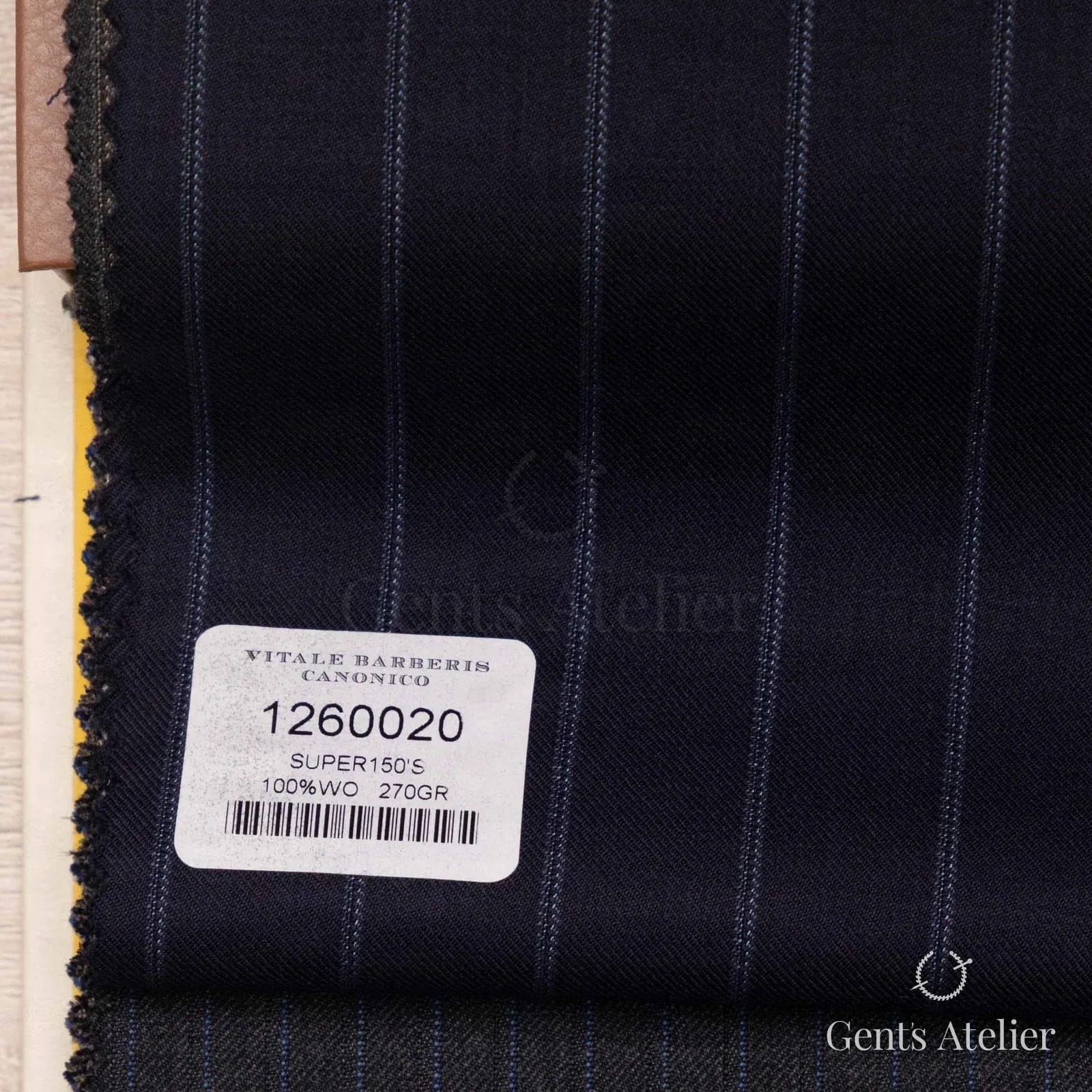 Образец ткани Vitale Barberis Canonico 1260020 с этикеткой, тёмно-синий