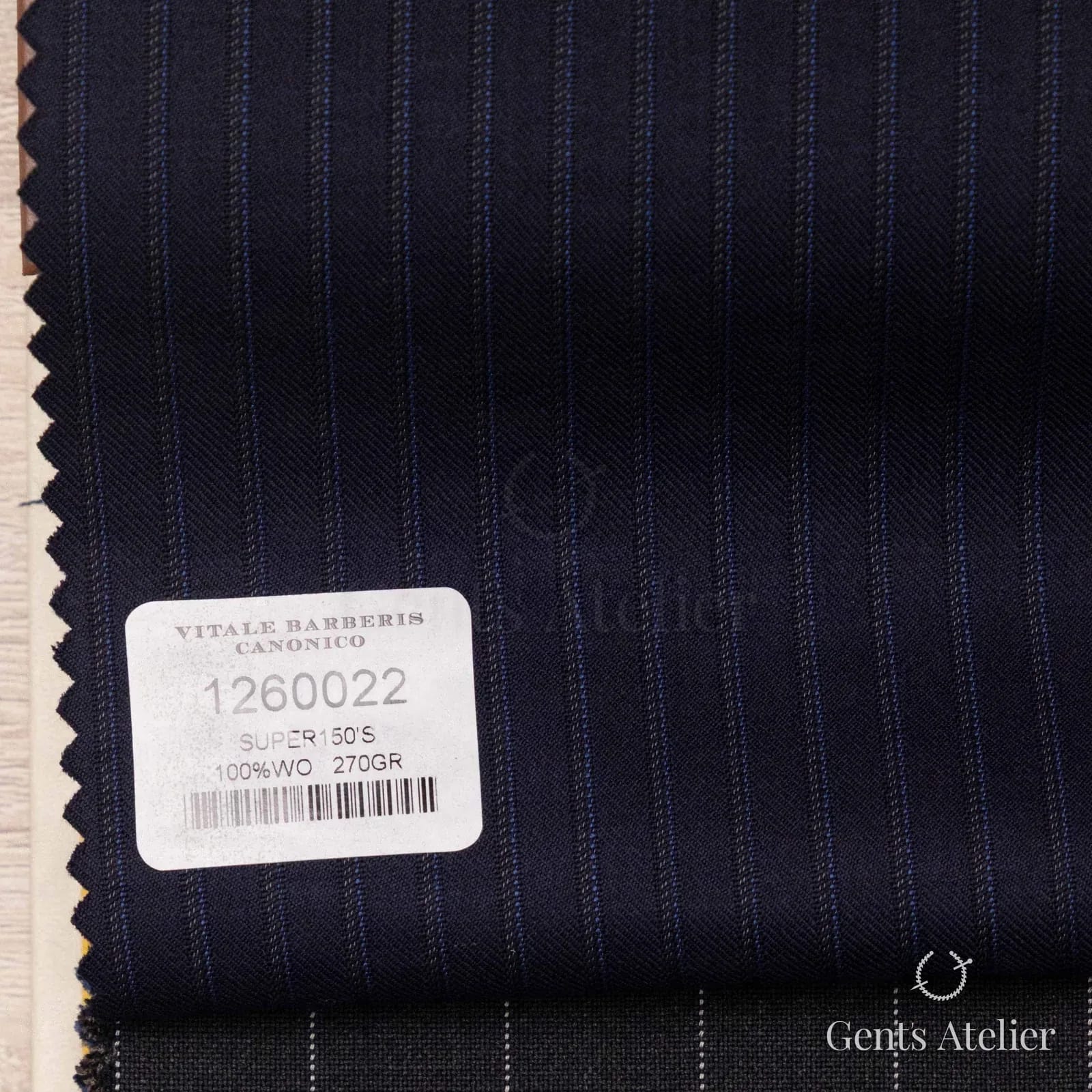 Образец ткани Vitale Barberis Canonico 1260022 с этикеткой, тёмно-синий