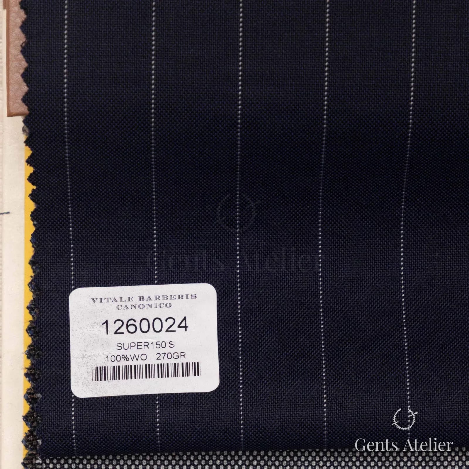 Образец ткани Vitale Barberis Canonico 1260024 с этикеткой, тёмно-синий