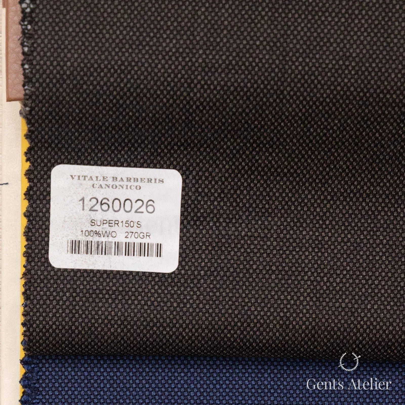 Образец ткани Vitale Barberis Canonico 1260026 с этикеткой, тёмно-коричневый