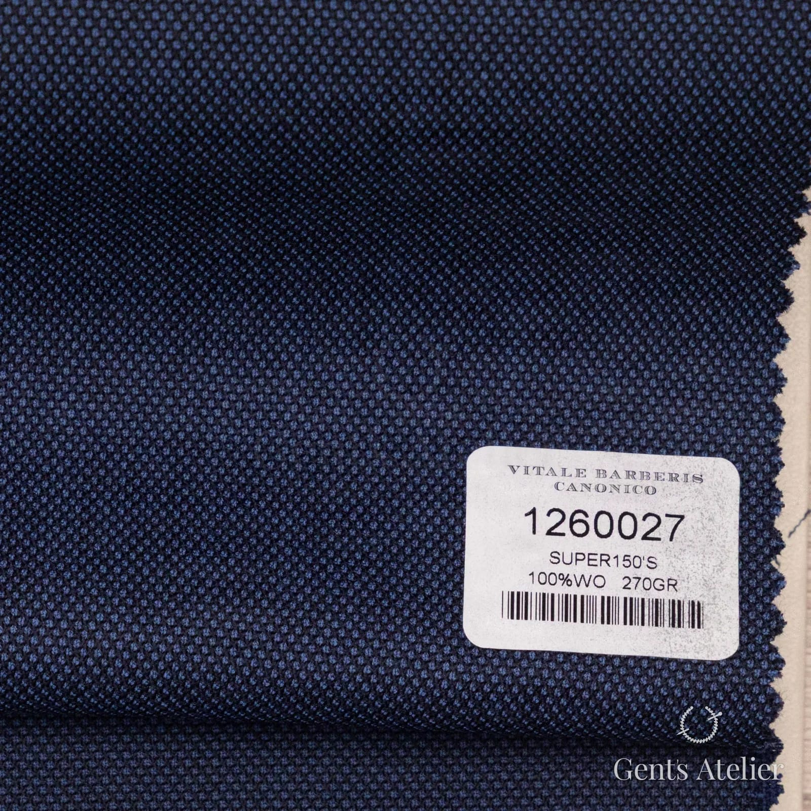 Образец ткани Vitale Barberis Canonico 1260027 с этикеткой, тёмно-синий