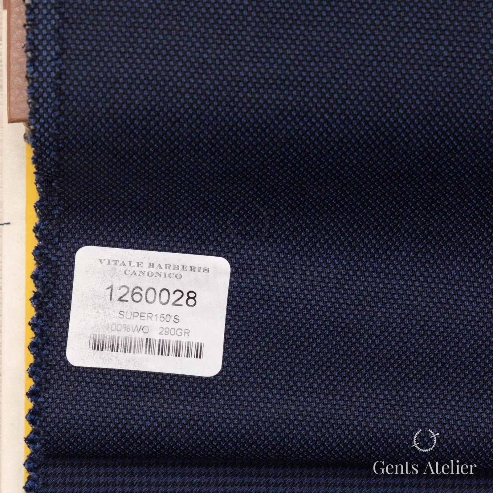 Образец ткани Vitale Barberis Canonico 1260028 с этикеткой, тёмно-синий