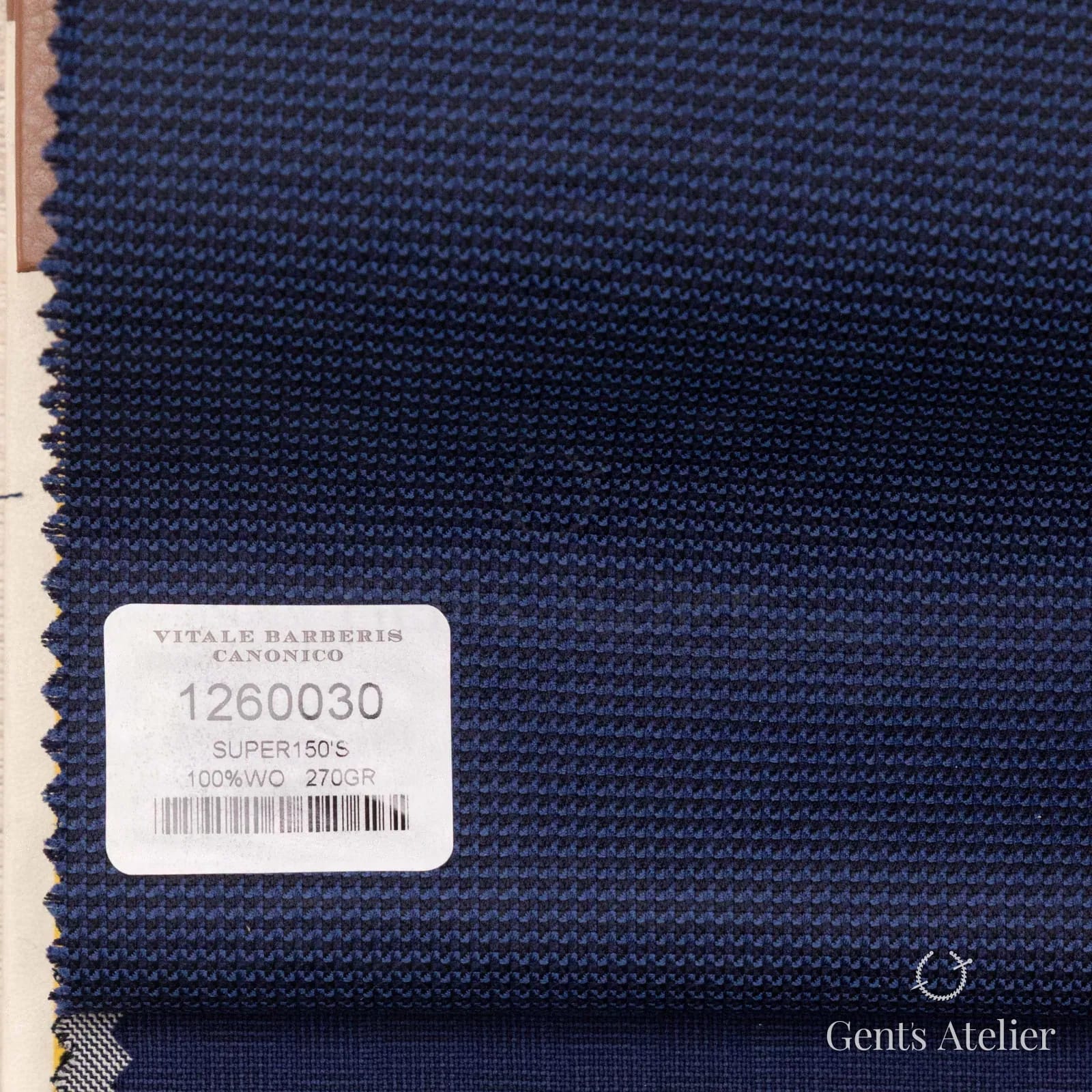 Образец ткани Vitale Barberis Canonico 1260030 с этикеткой, тёмно-синий