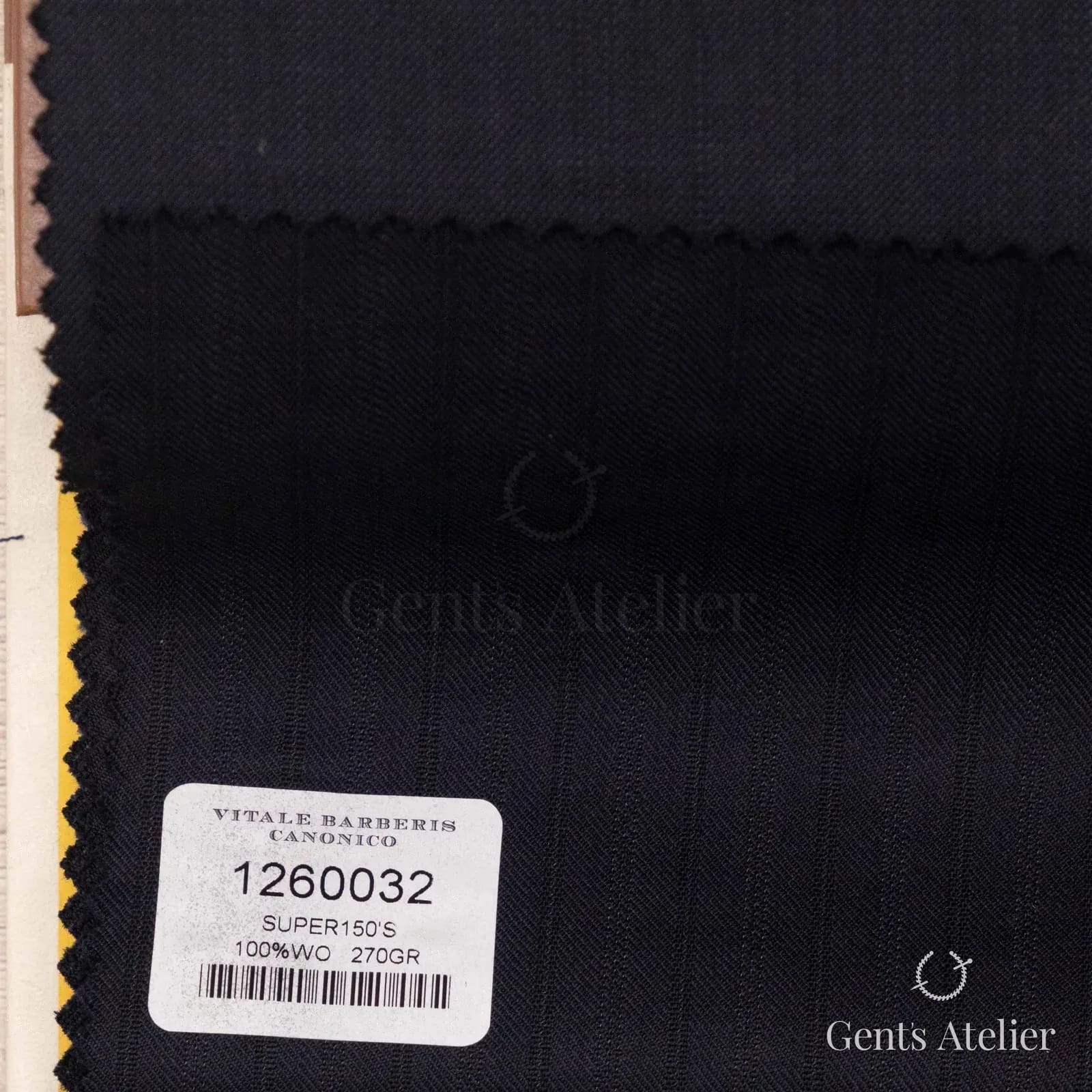 Образец ткани Vitale Barberis Canonico 1260032 с этикеткой, чёрно-синий