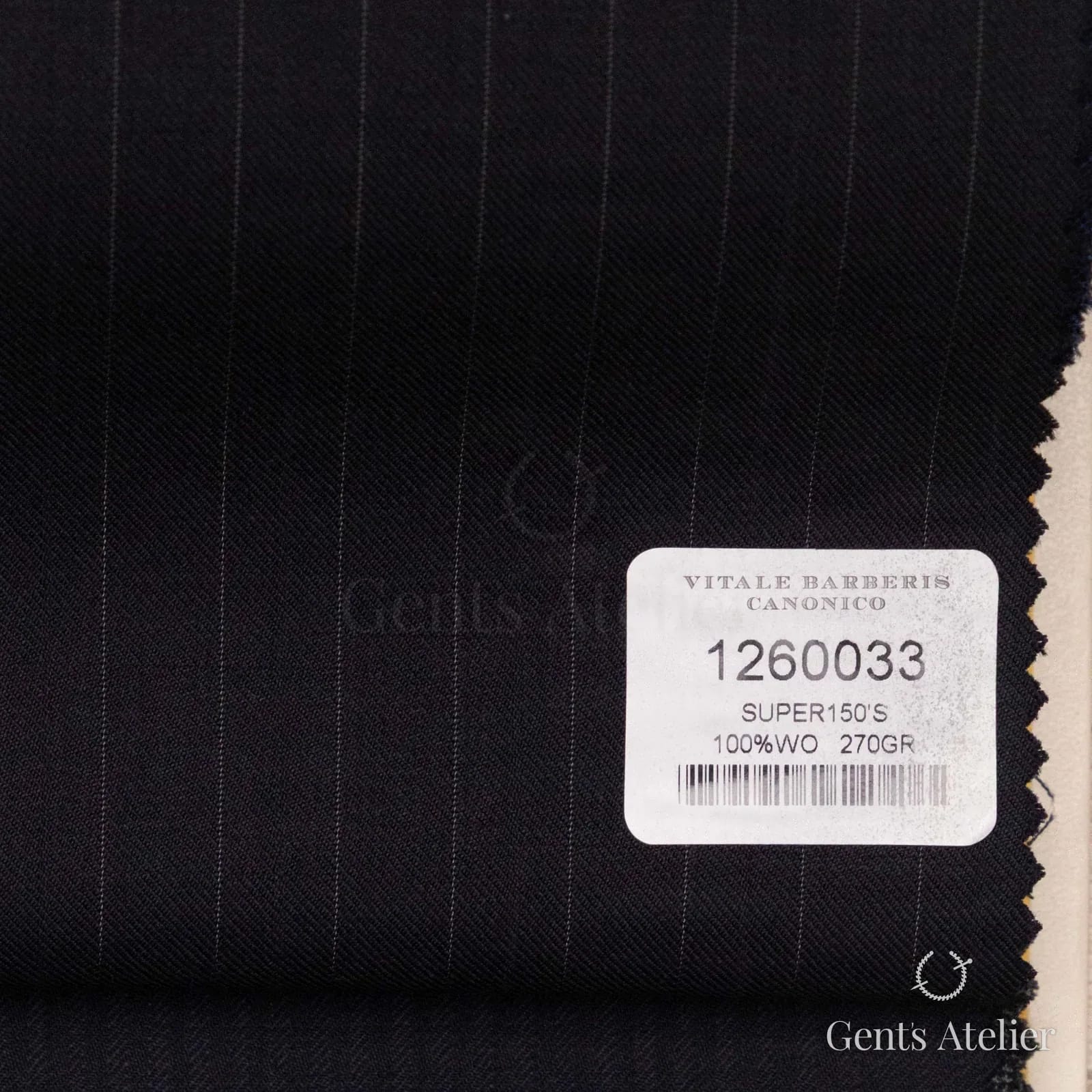 Образец ткани Vitale Barberis Canonico 1260033 с этикеткой, тёмно-синий