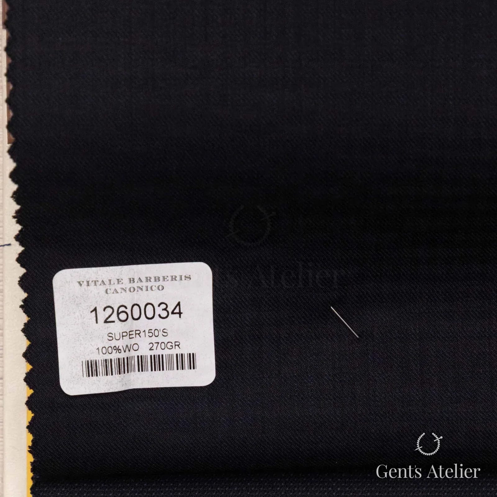 Образец ткани Vitale Barberis Canonico 1260034 с этикеткой, чёрный