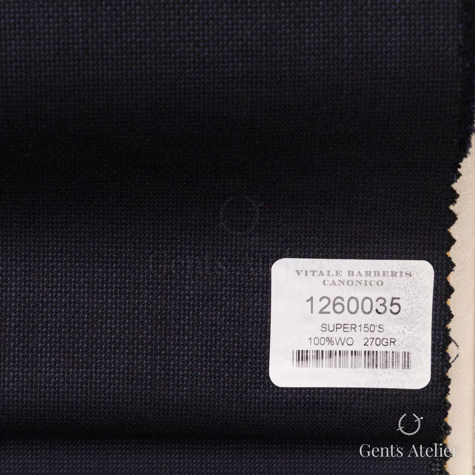 Образец ткани Vitale Barberis Canonico 1260035 с этикеткой, тёмно-синий