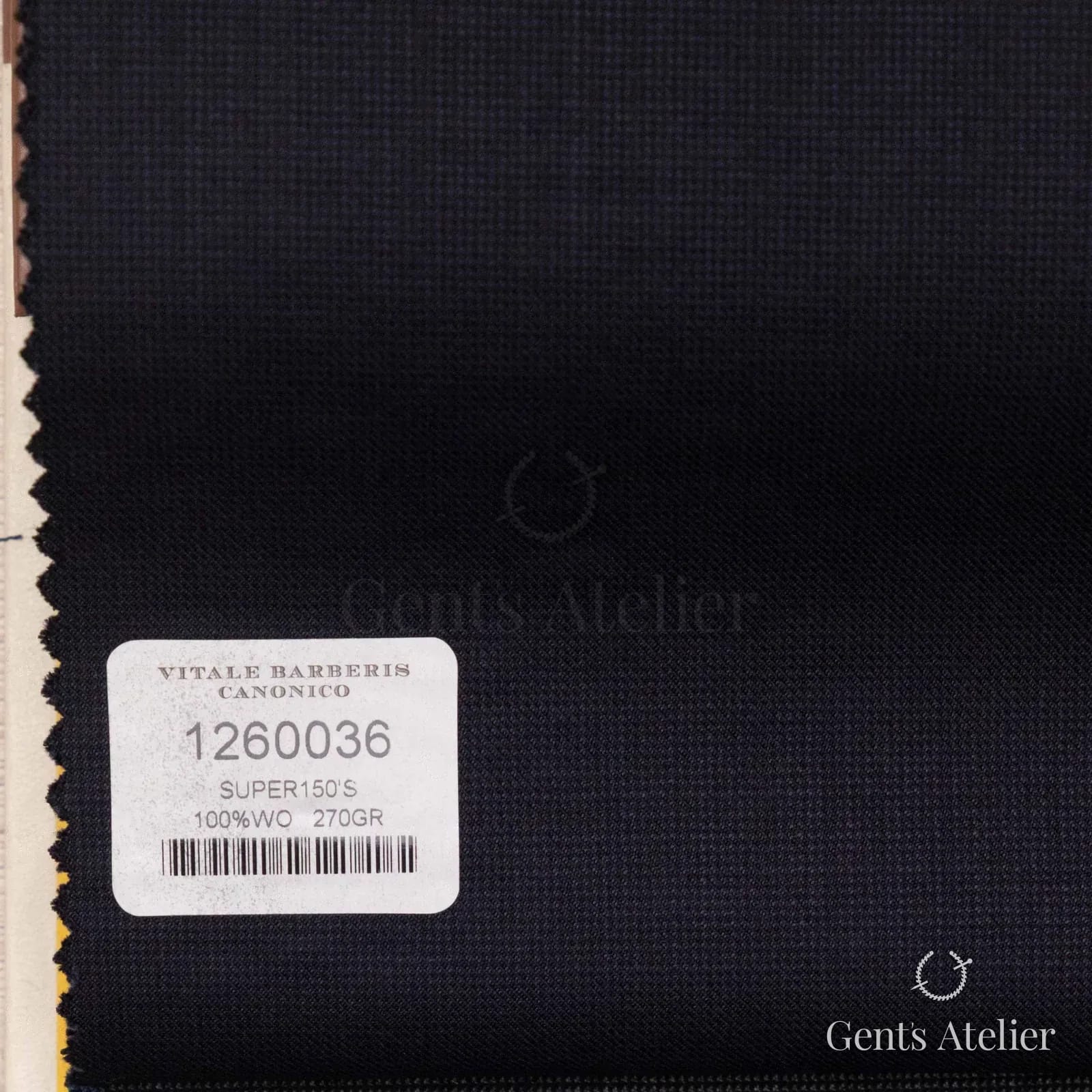 Образец ткани Vitale Barberis Canonico 1260036 с этикеткой, тёмно-синий