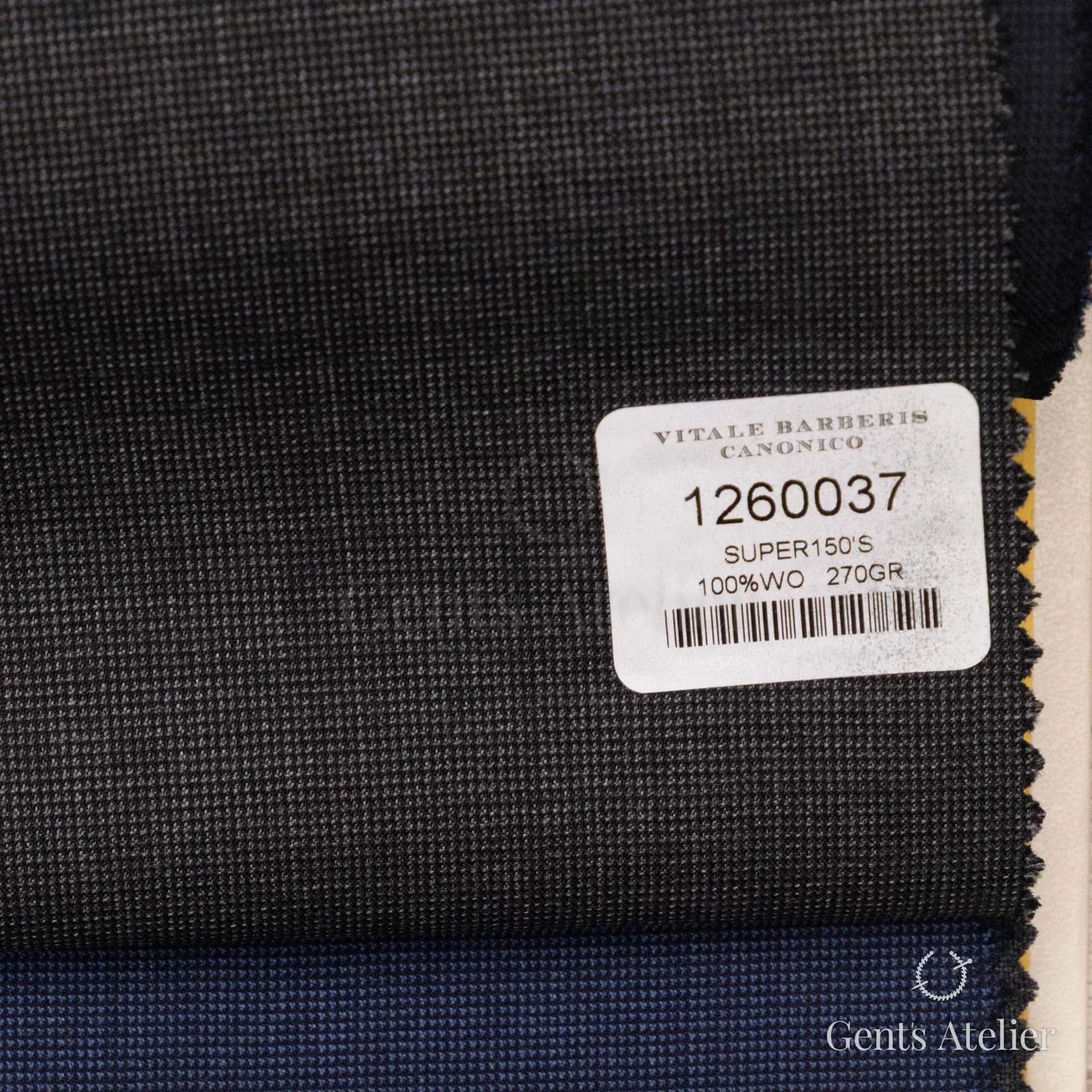 Образец ткани Vitale Barberis Canonico 1260037 с этикеткой, тёмно-серый