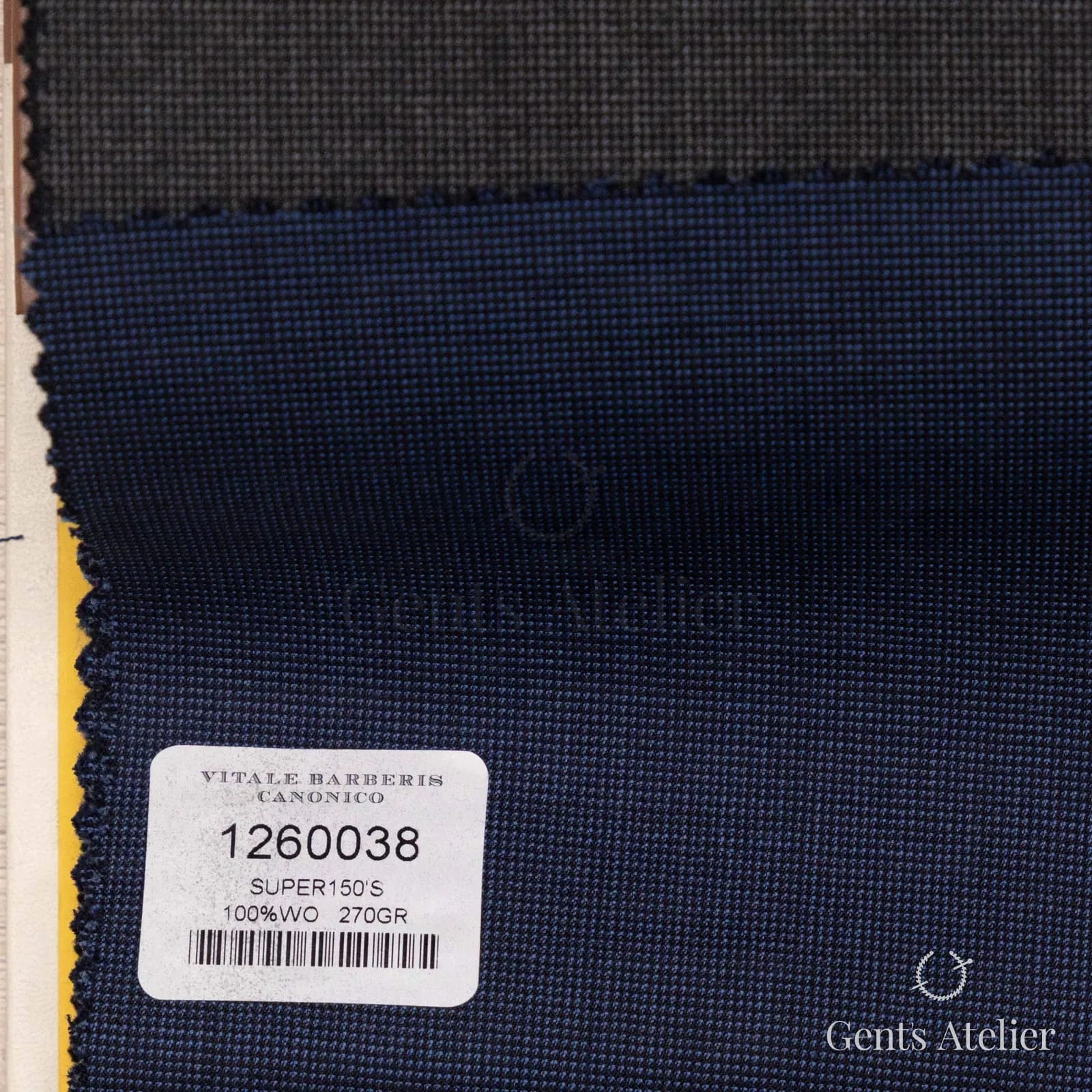 Образец ткани Vitale Barberis Canonico 1260038 с этикеткой, тёмно-синий
