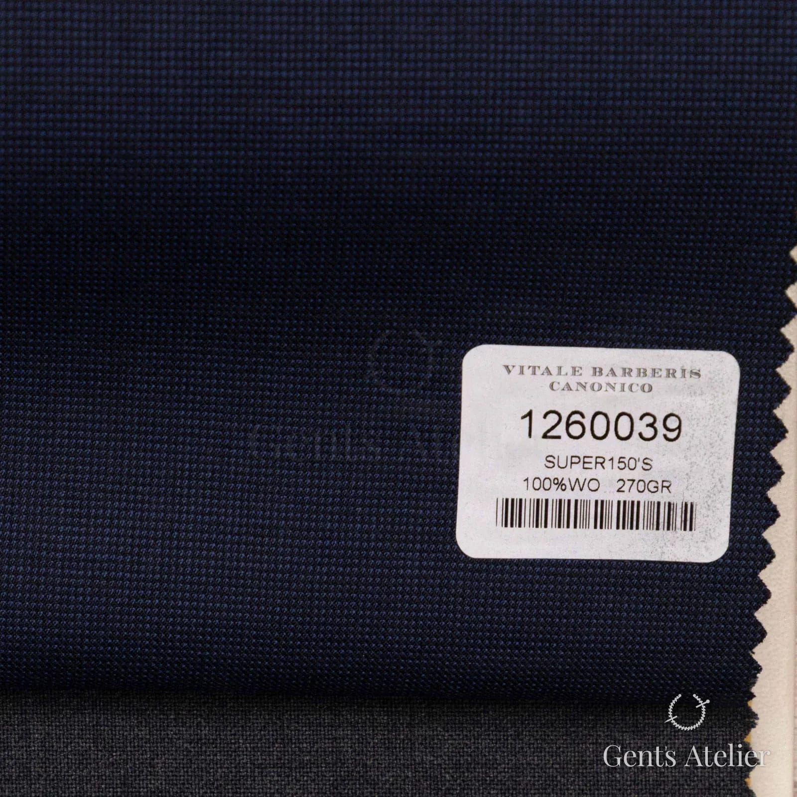 Образец ткани Vitale Barberis Canonico 1260039 с этикеткой, тёмно-синий