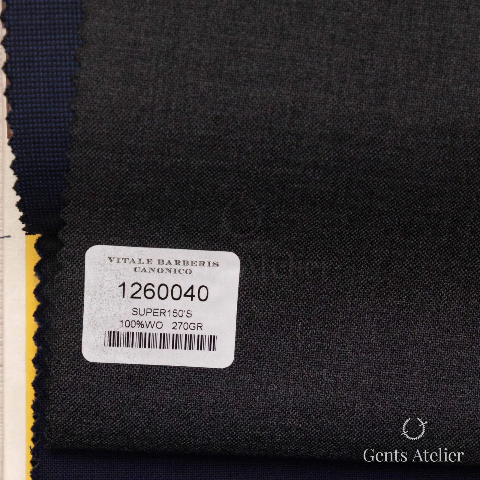 Образец ткани Vitale Barberis Canonico 1260040 с этикеткой, тёмно-серый