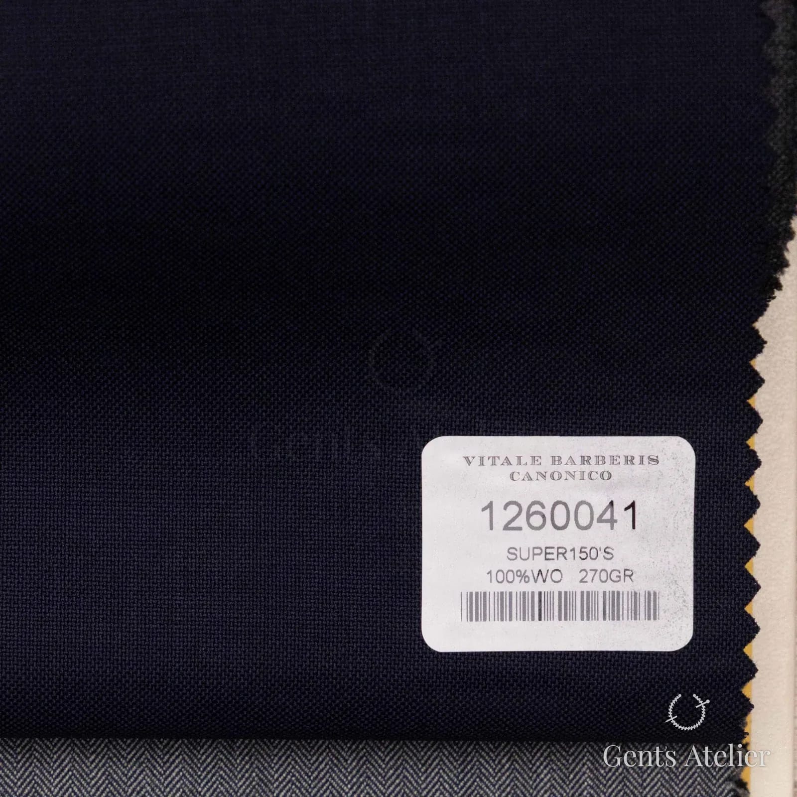 Образец ткани Vitale Barberis Canonico 1260041 с этикеткой, тёмно-синий