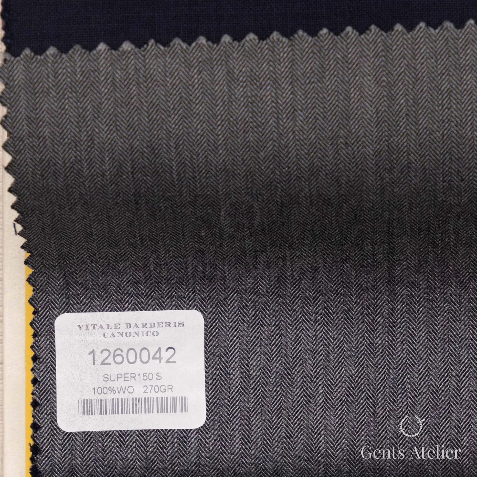 Образец ткани Vitale Barberis Canonico 1260042 с этикеткой, тёмно-серый