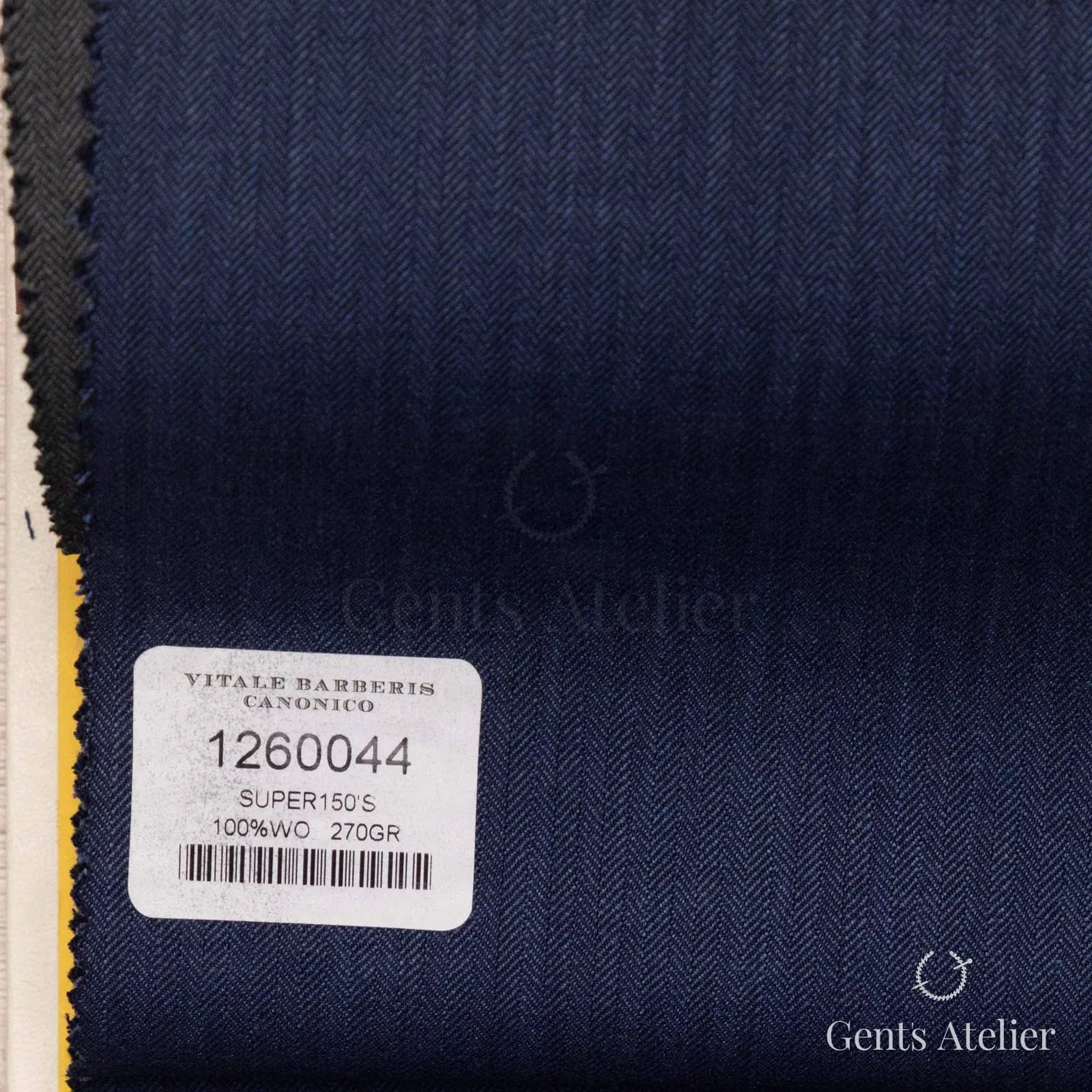 Образец ткани Vitale Barberis Canonico 1260044 с этикеткой, тёмно-синий