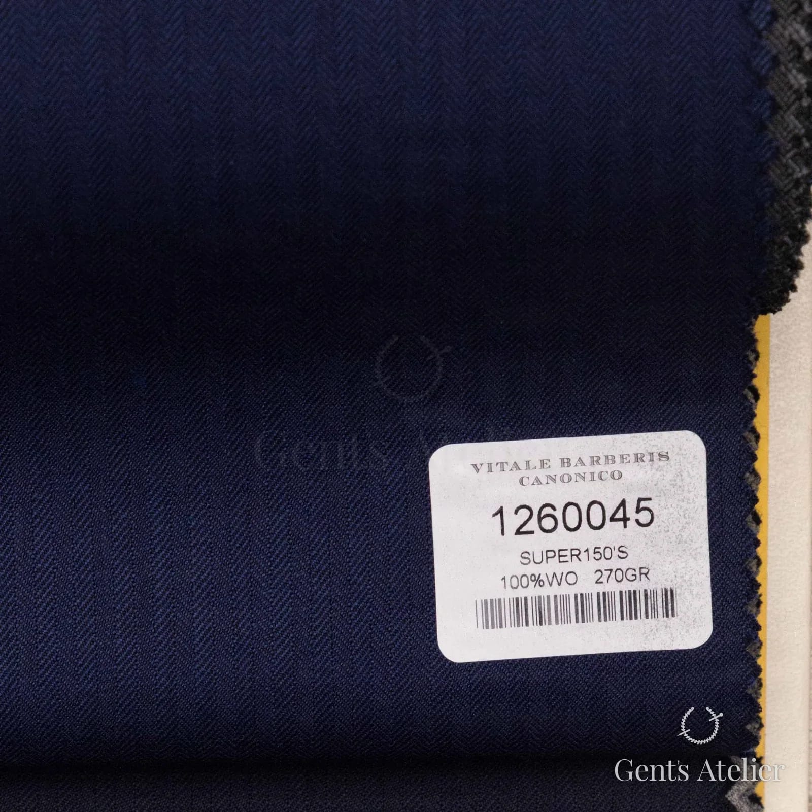 Образец ткани Vitale Barberis Canonico 1260045 с этикеткой, тёмно-синий