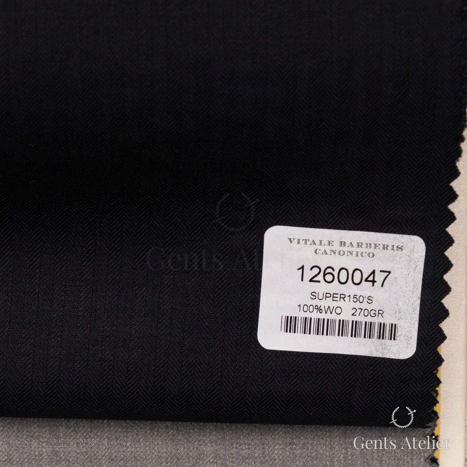 Образец ткани Vitale Barberis Canonico 1260047 с этикеткой, тёмно-синий почти чёрный