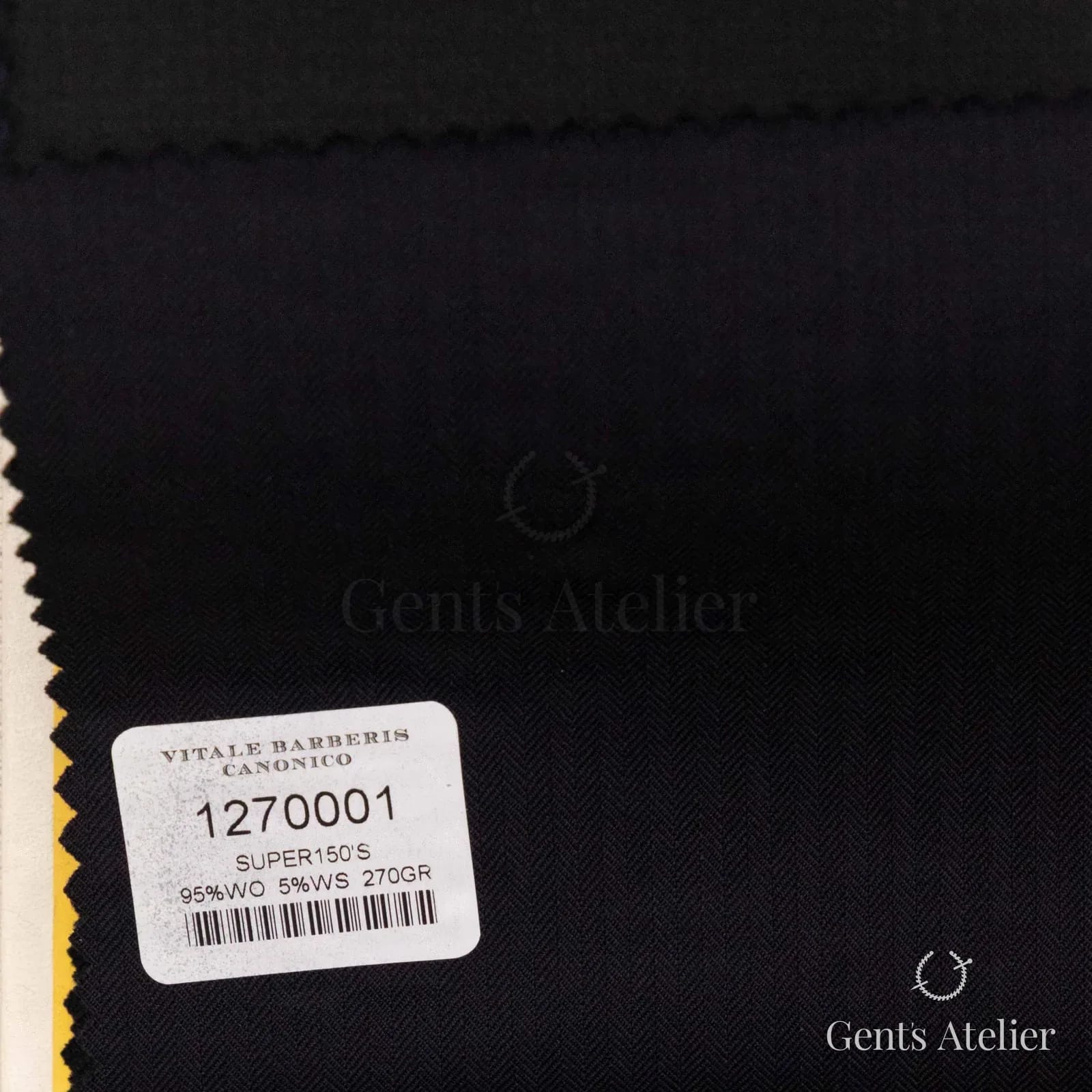 Образец ткани Vitale Barberis Canonico 1270001 с этикеткой, тёмно-синий почти чёрный