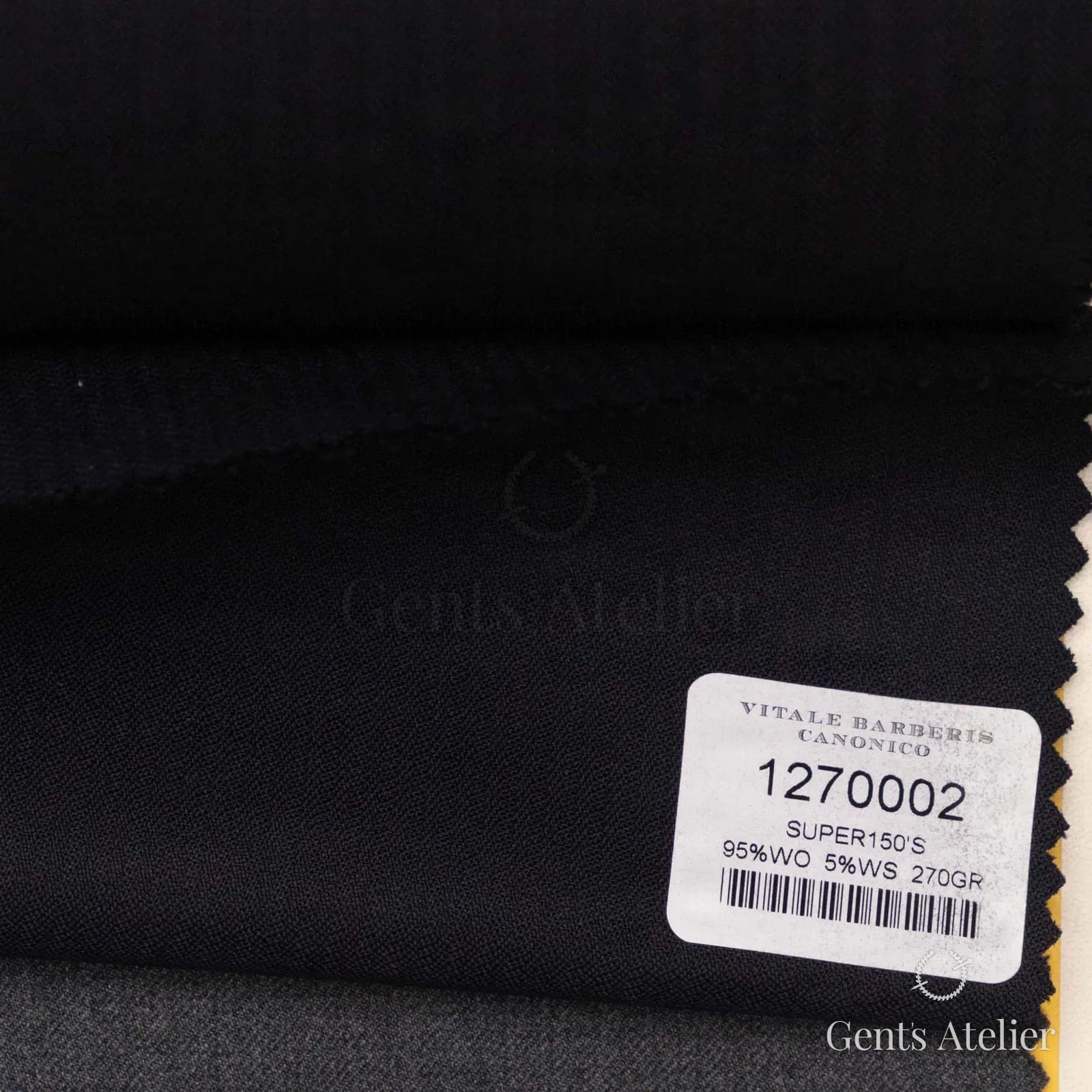 Образец ткани Vitale Barberis Canonico 1270002 с этикеткой, тёмно-синий почти чёрный