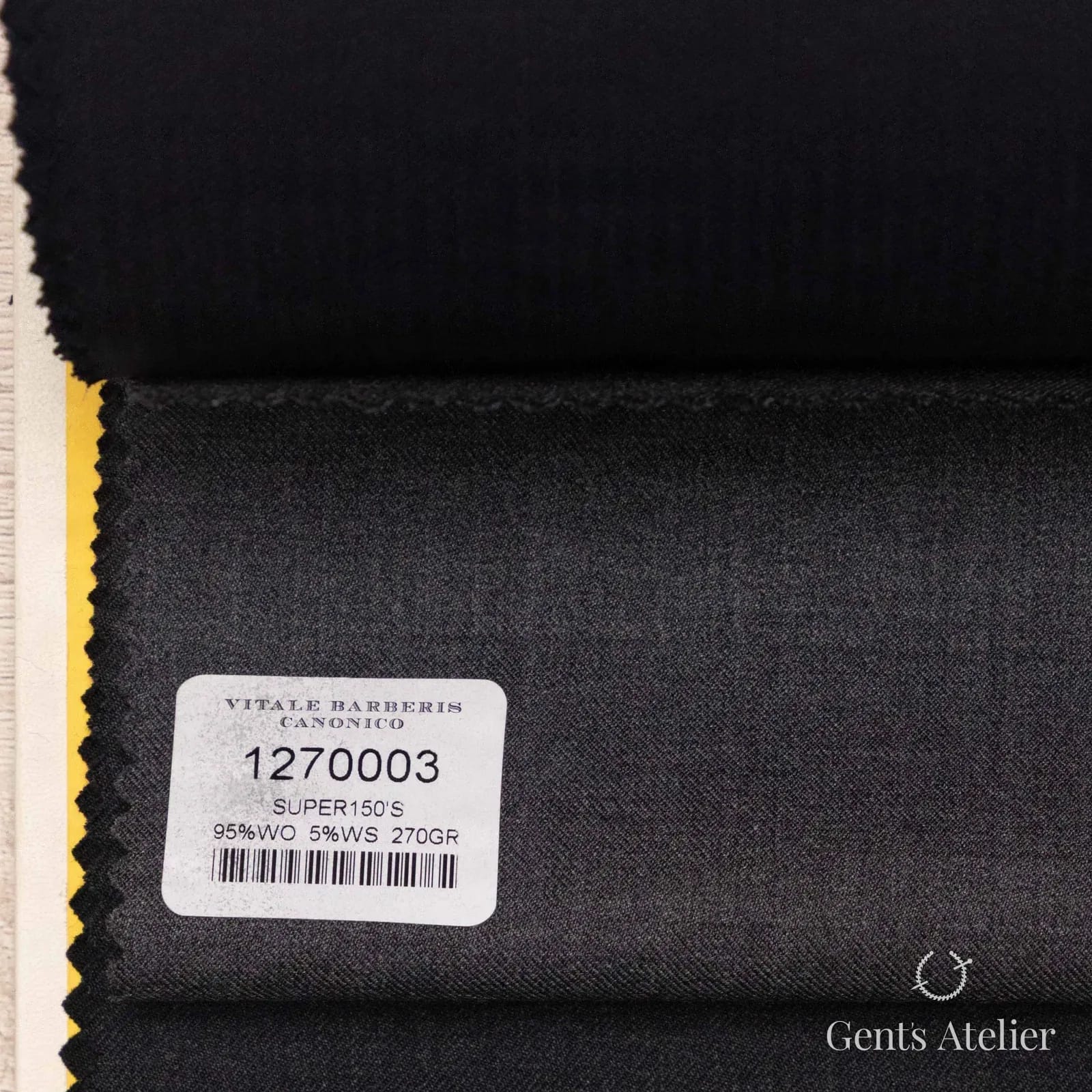 Образец ткани Vitale Barberis Canonico 1270003 с этикеткой, тёмно-серый