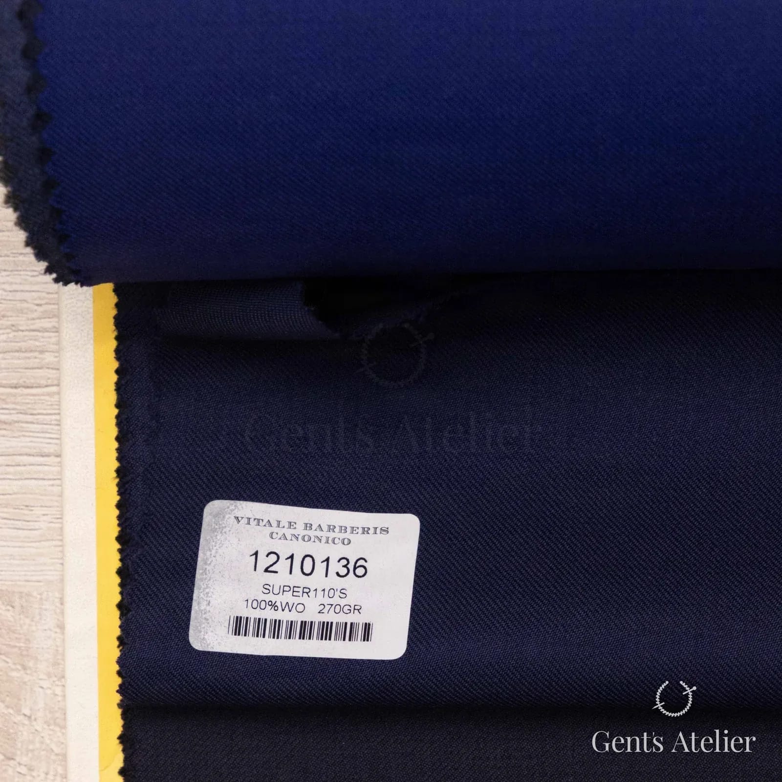 Образец ткани Vitale Barberis Canonico 1210136 с этикеткой, тёмно-синий