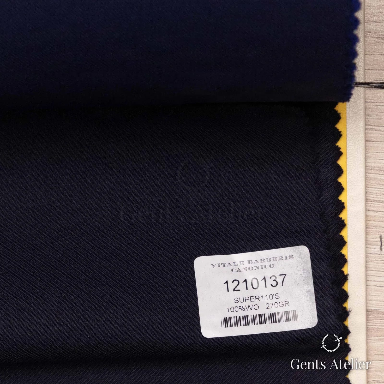 Образец ткани Vitale Barberis Canonico 1210137 с этикеткой, тёмно-синий