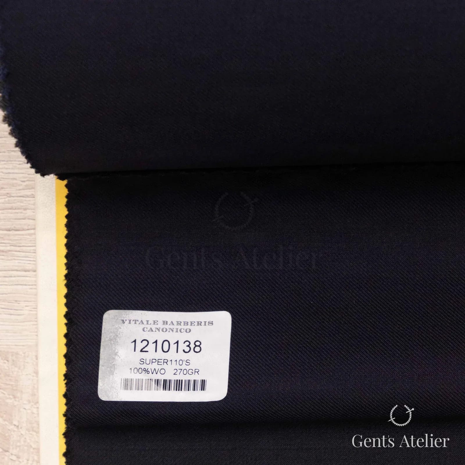 Образец ткани Vitale Barberis Canonico 1210138 с этикеткой, тёмно-синий