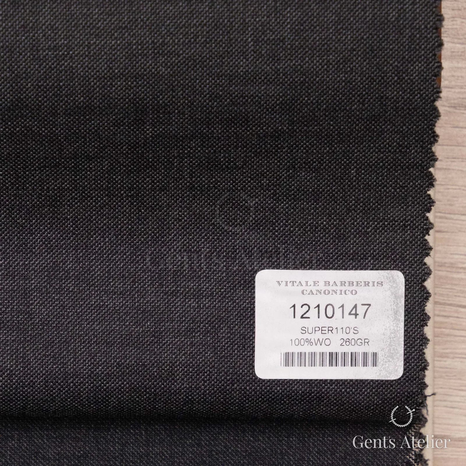 Образец ткани Vitale Barberis Canonico 1210147 с этикеткой, тёмно-серый