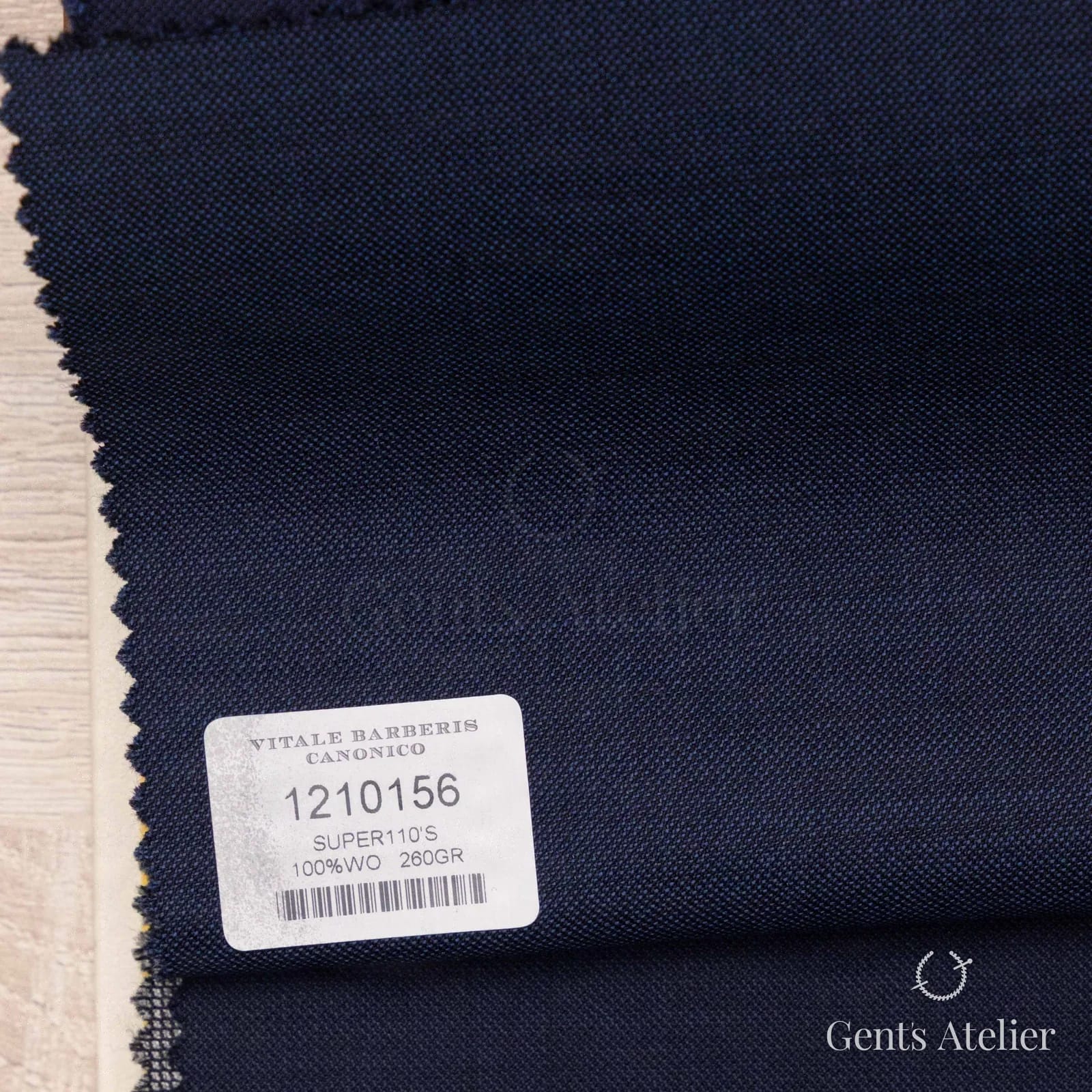 Образец ткани Vitale Barberis Canonico 1210156 с этикеткой, тёмно-синий