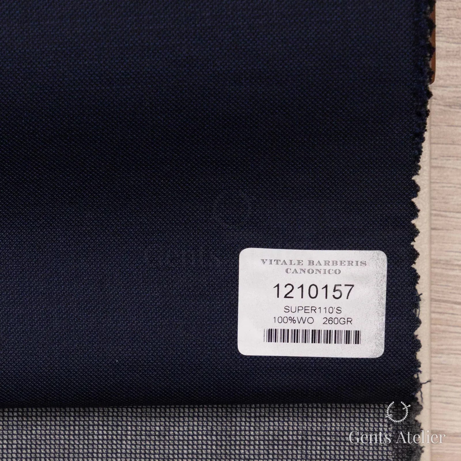 Образец ткани Vitale Barberis Canonico 1210157 с этикеткой, тёмно-синий