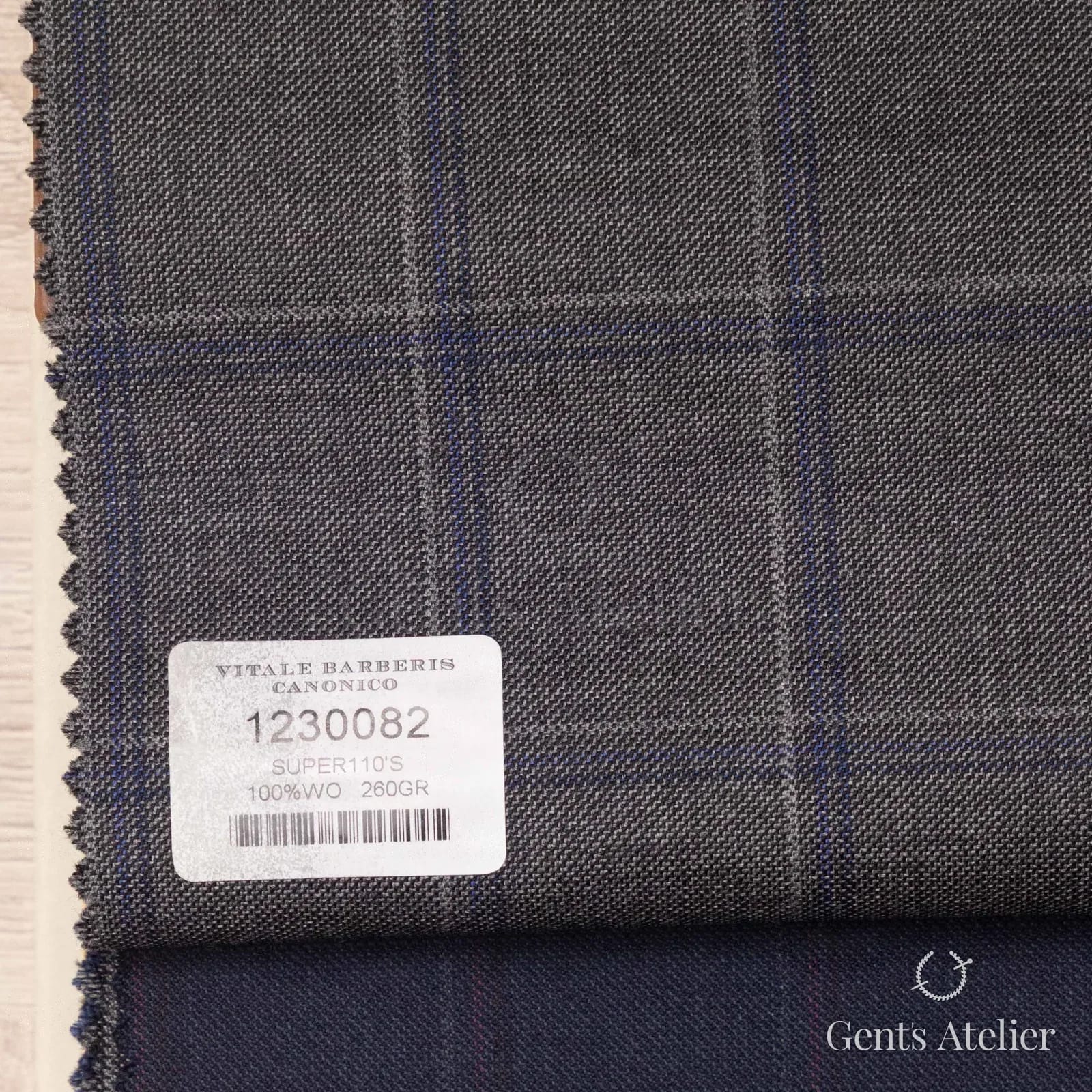 Образец ткани Vitale Barberis Canonico 1230082 с этикеткой, тёмно-синий