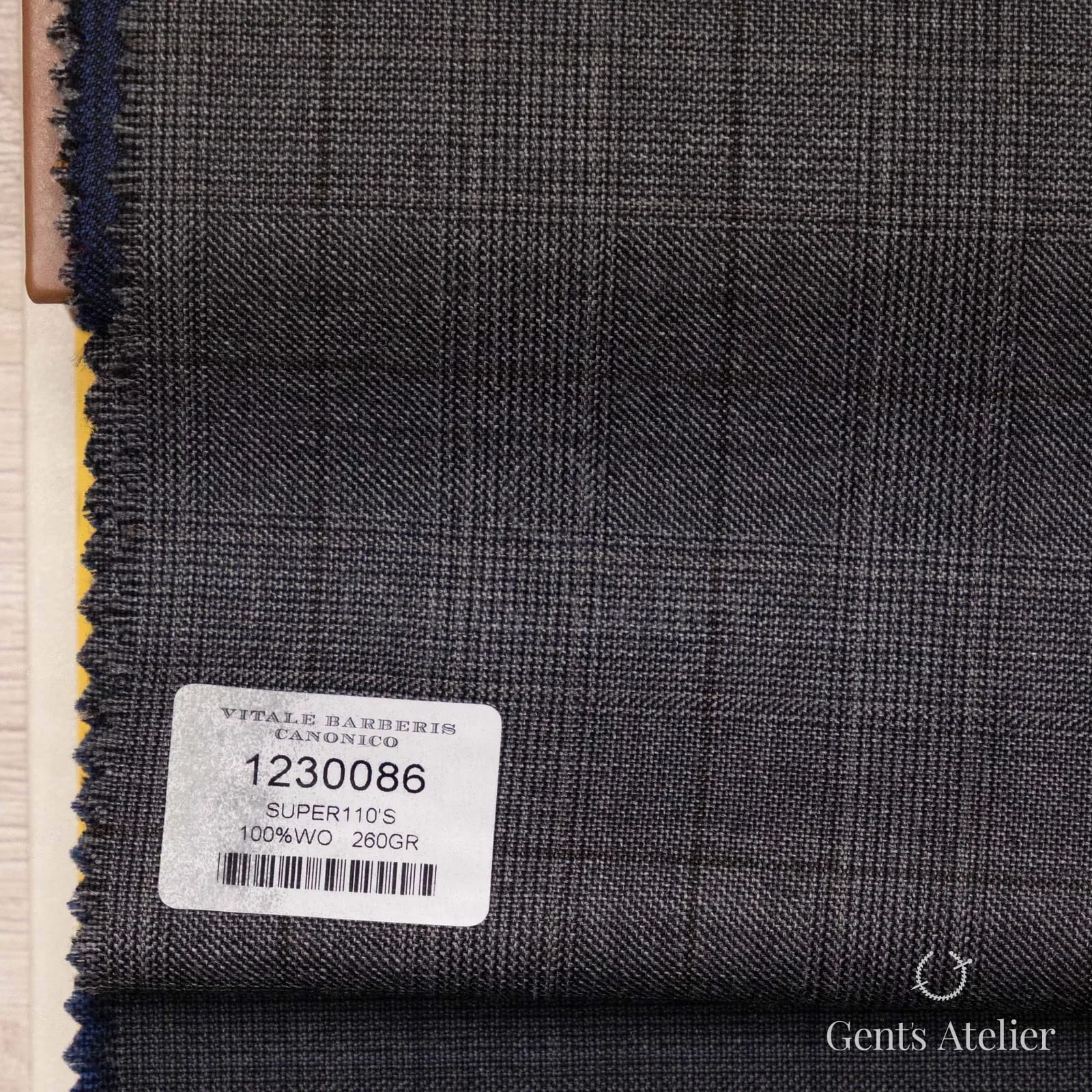 Образец ткани Vitale Barberis Canonico 1230086 с этикеткой, тёмно-серый
