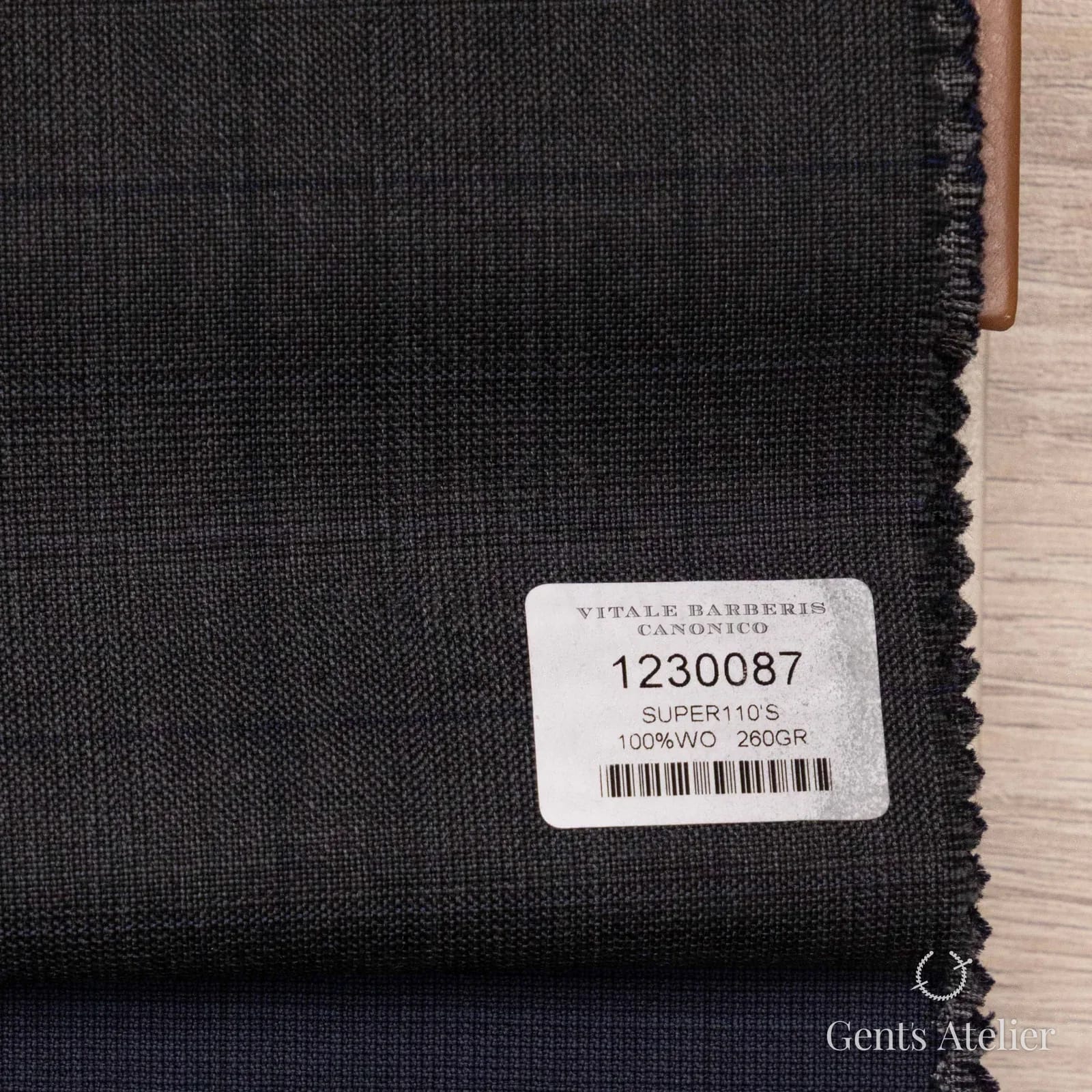 Образец ткани Vitale Barberis Canonico 1230087 с этикеткой, тёмно-серый