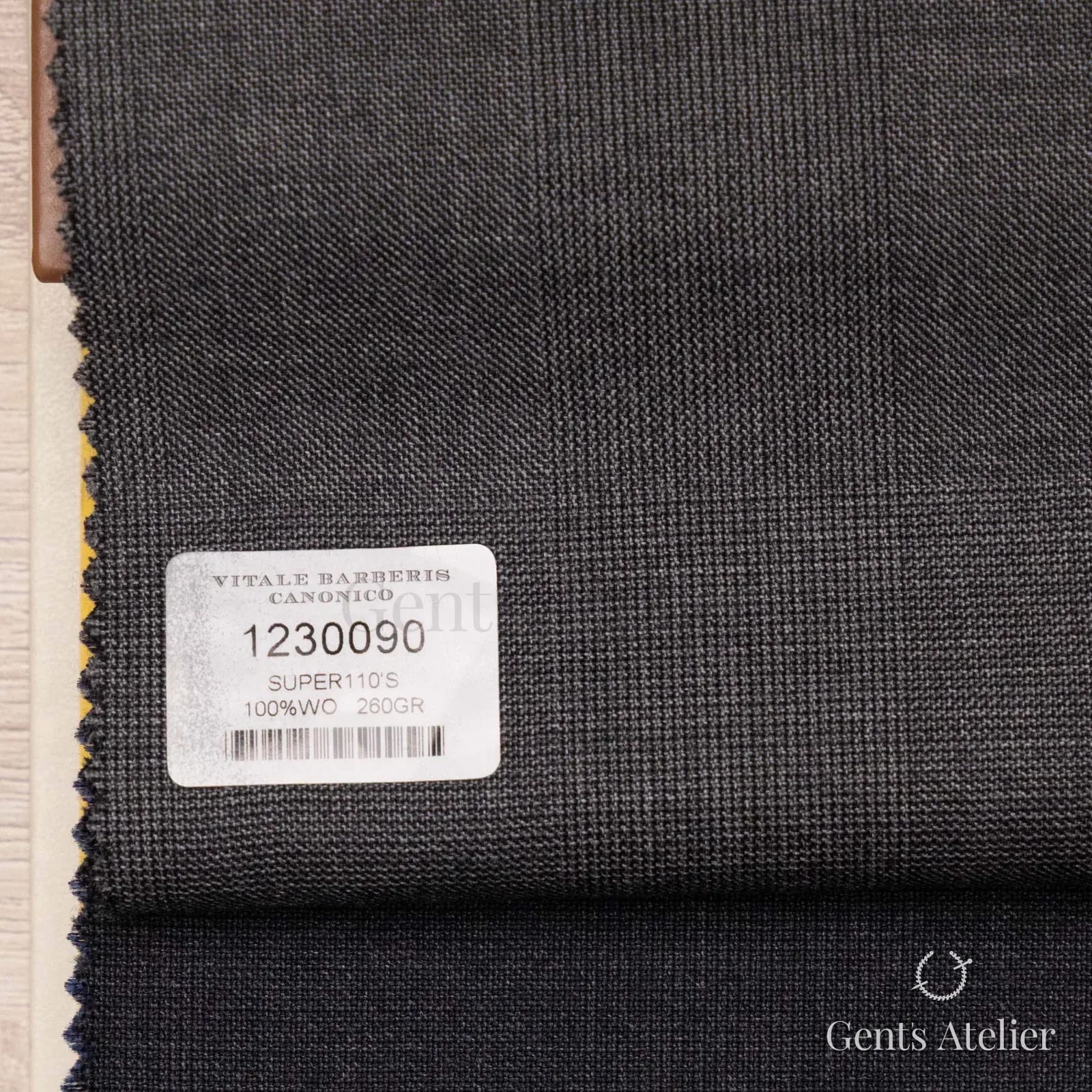 Образец ткани Vitale Barberis Canonico 1230090 с этикеткой, тёмно-серый