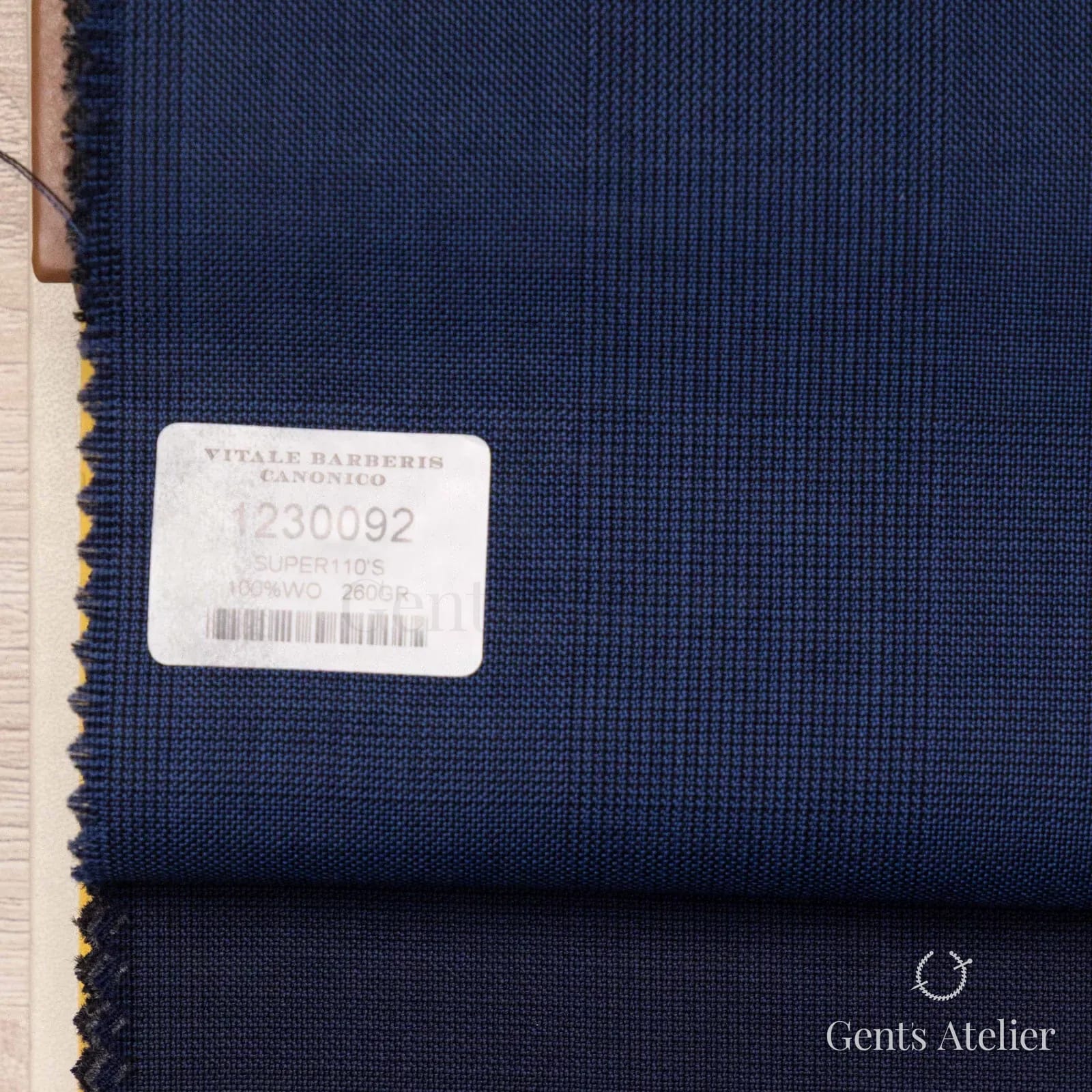 Образец ткани Vitale Barberis Canonico 1230092 с этикеткой, тёмно-синий