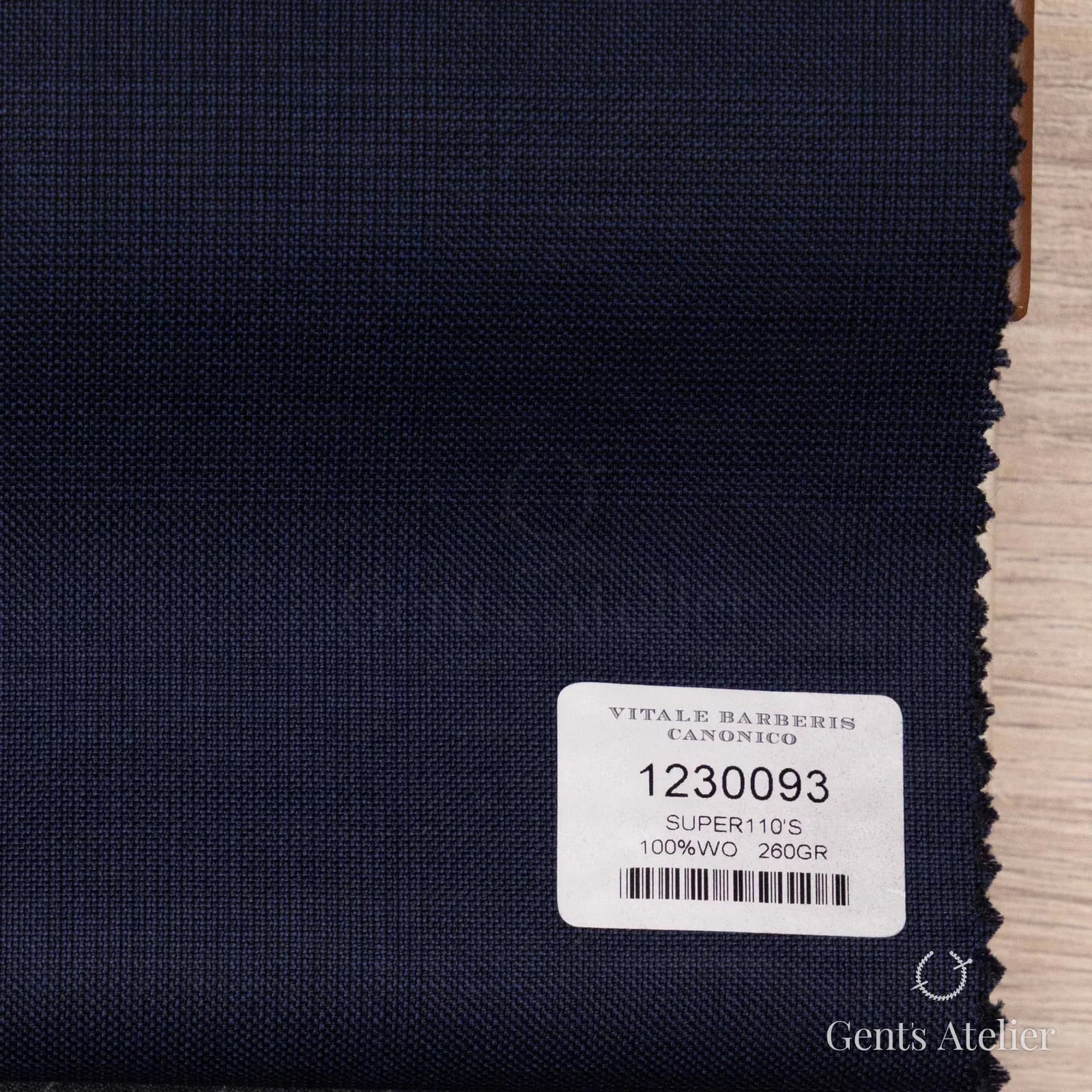 Образец ткани Vitale Barberis Canonico 1230093 с этикеткой, тёмно-синий
