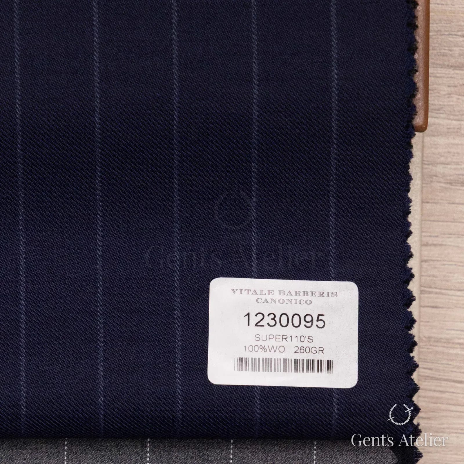 Образец ткани Vitale Barberis Canonico 1230095 с этикеткой, тёмно-синий
