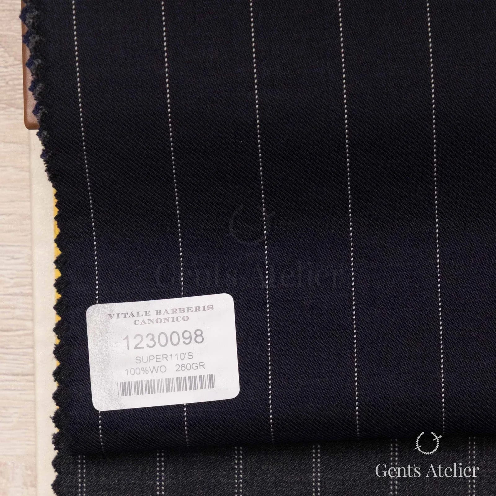 Образец ткани Vitale Barberis Canonico 1230098 с этикеткой, тёмно-синий