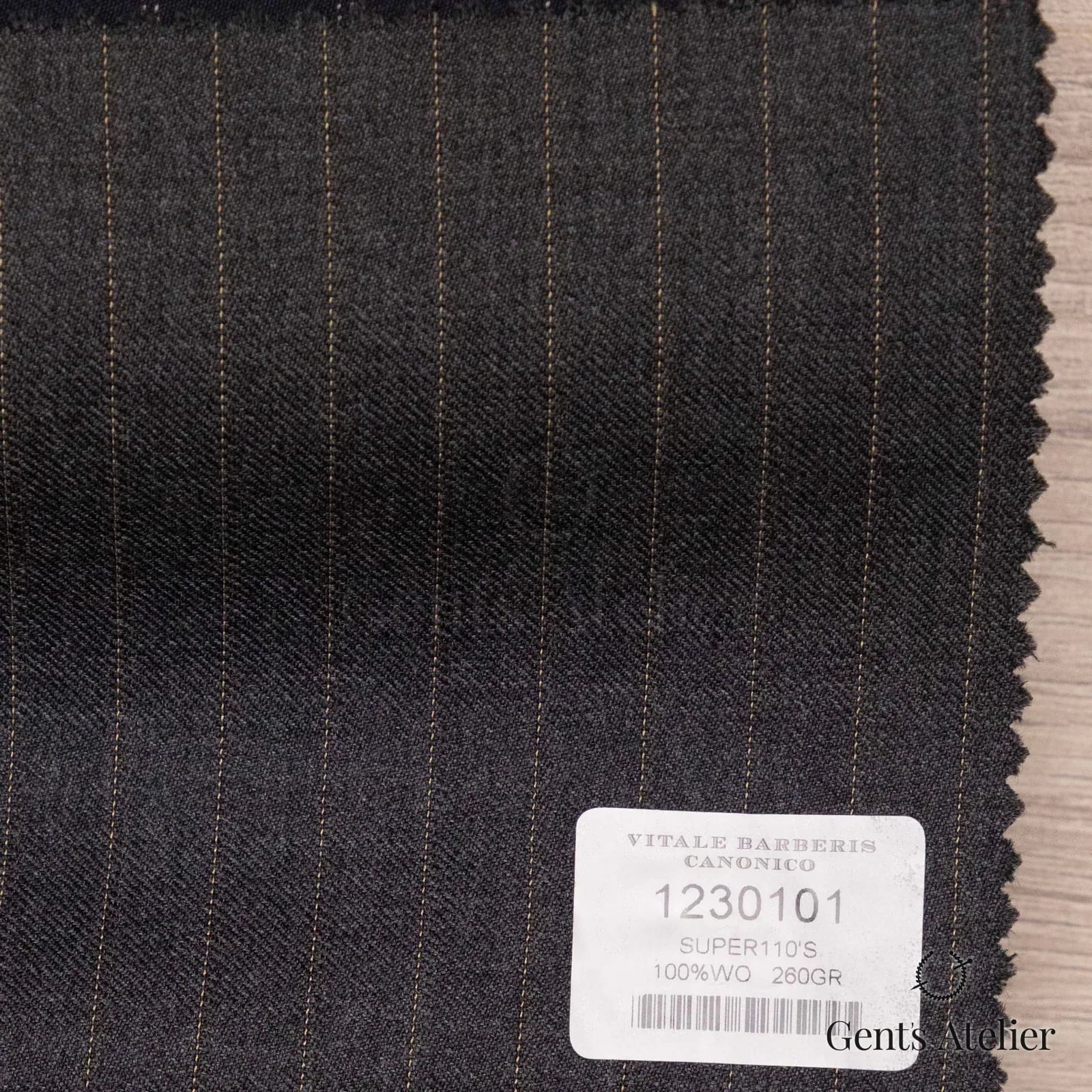 Образец ткани Vitale Barberis Canonico 1230101 с этикеткой, тёмно-серый