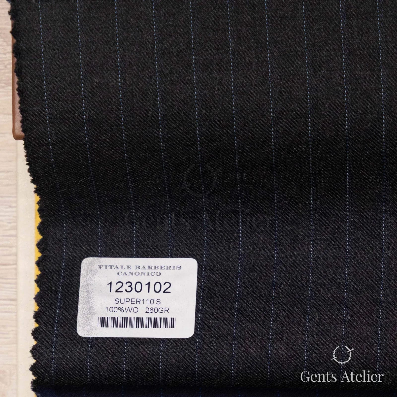 Образец ткани Vitale Barberis Canonico 1230102 с этикеткой, тёмно-серый