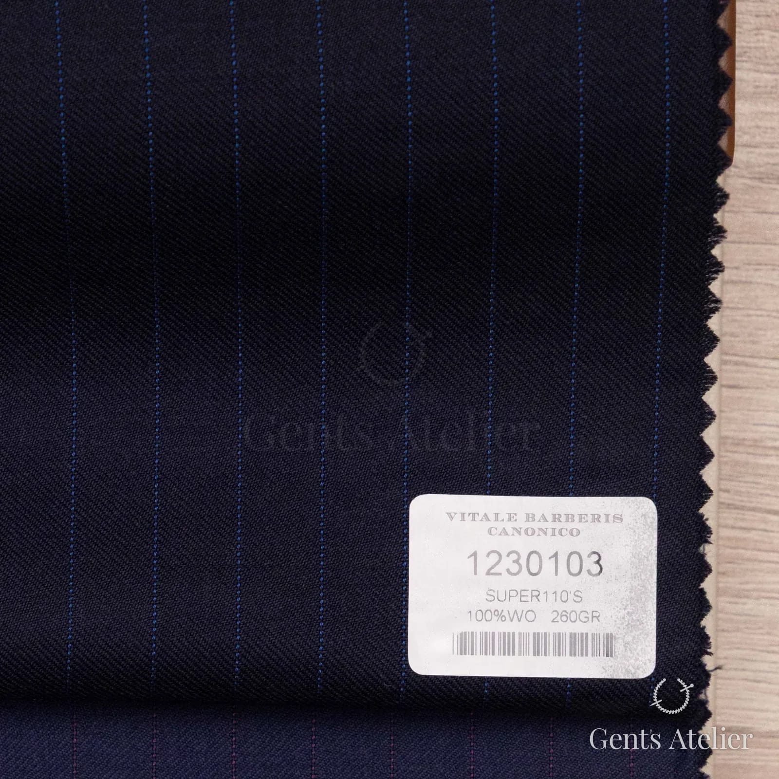 Образец ткани Vitale Barberis Canonico 1230103 с этикеткой, тёмно-синий