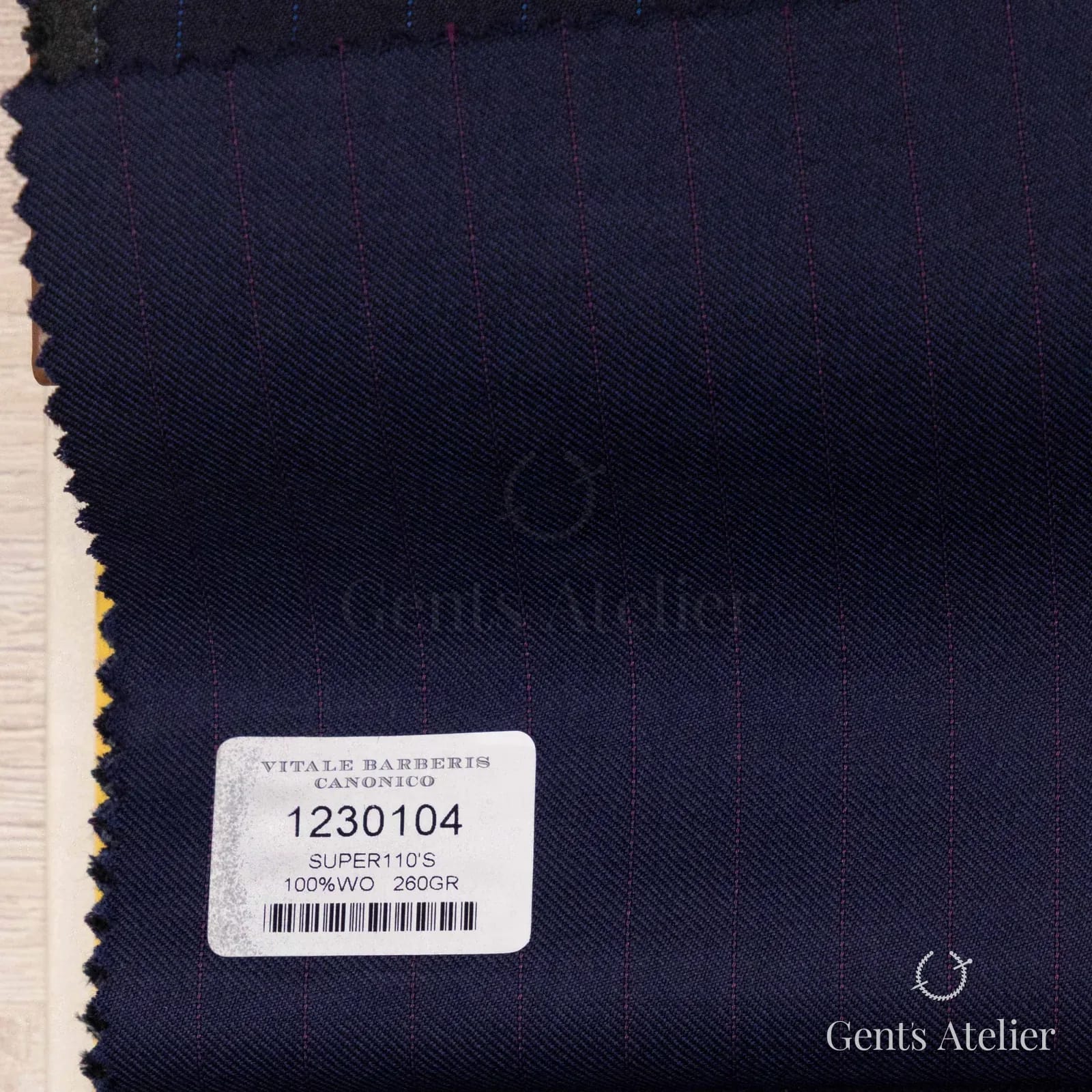 Образец ткани Vitale Barberis Canonico 1230104 с этикеткой, тёмно-синий