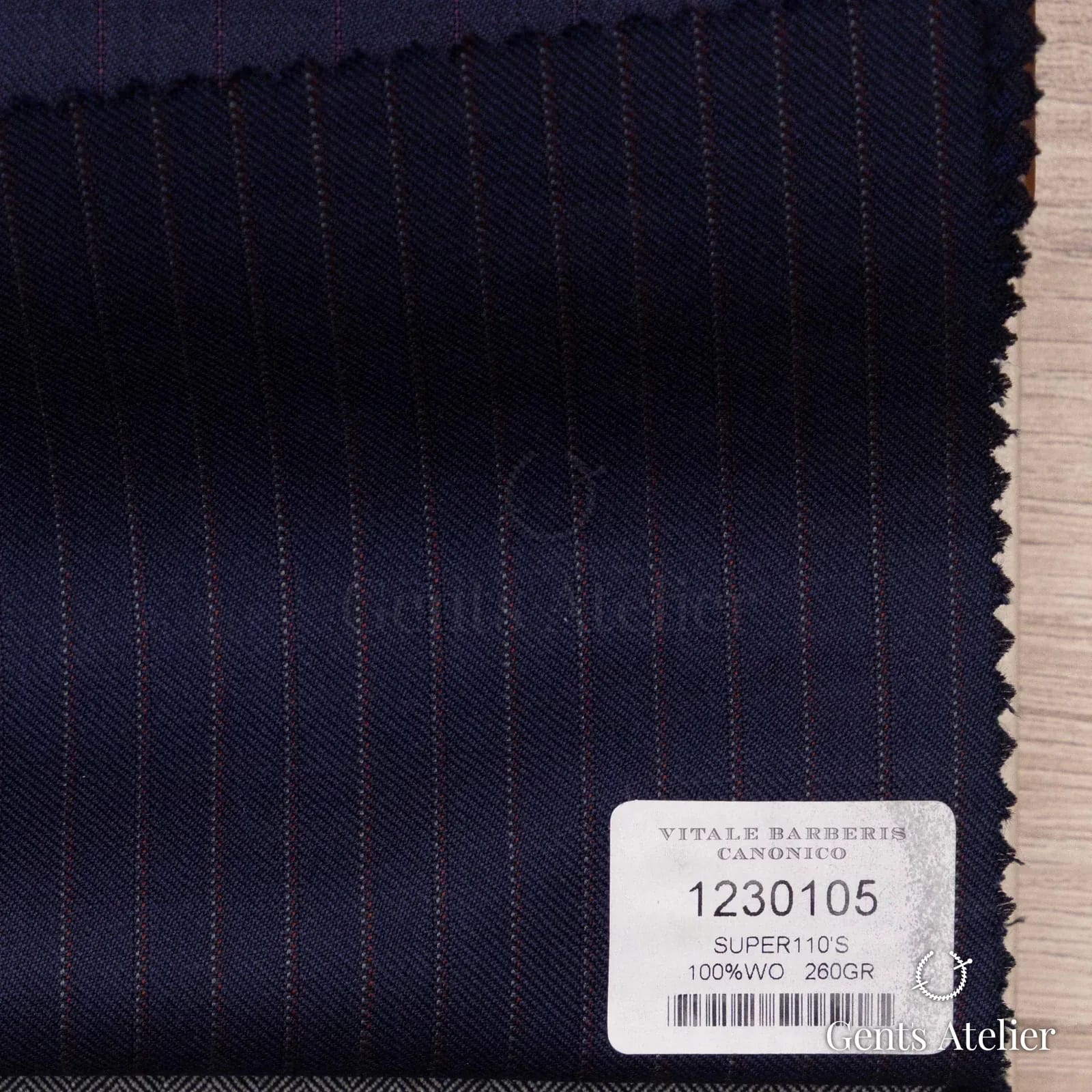 Образец ткани Vitale Barberis Canonico 1230105 с этикеткой, тёмно-синий