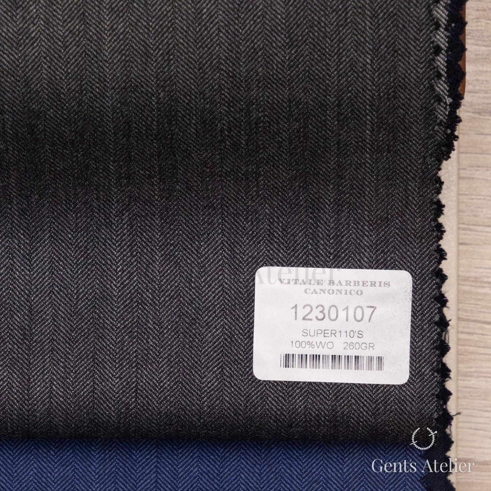 Образец ткани Vitale Barberis Canonico 1230107 с этикеткой, тёмно-серый