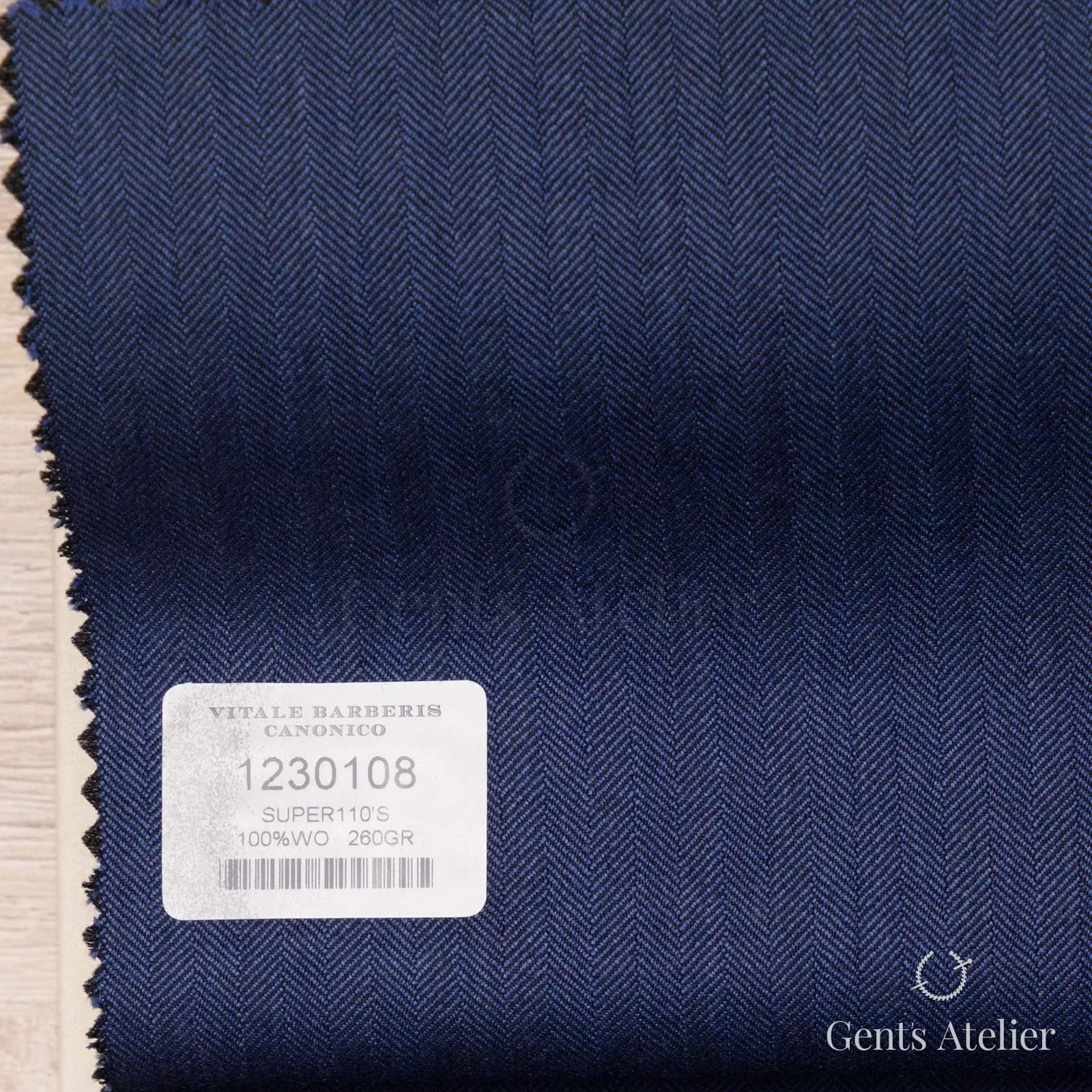Образец ткани Vitale Barberis Canonico 1230108 с этикеткой, тёмно-синий