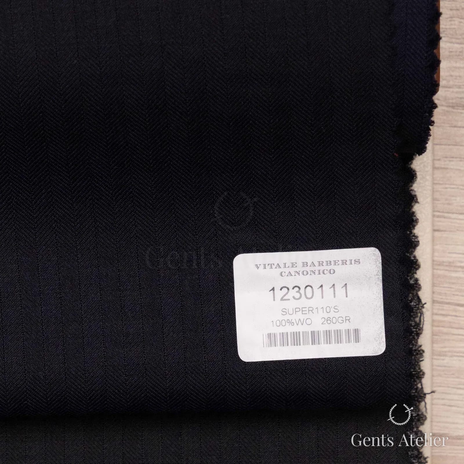 Образец ткани Vitale Barberis Canonico 1230111 с этикеткой, тёмно-синий