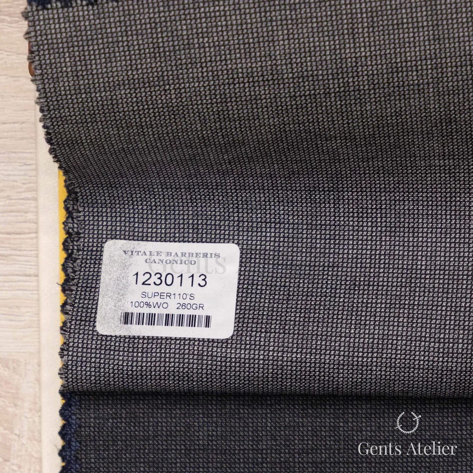 Образец ткани Vitale Barberis Canonico 1230113 с этикеткой, тёмно-серый