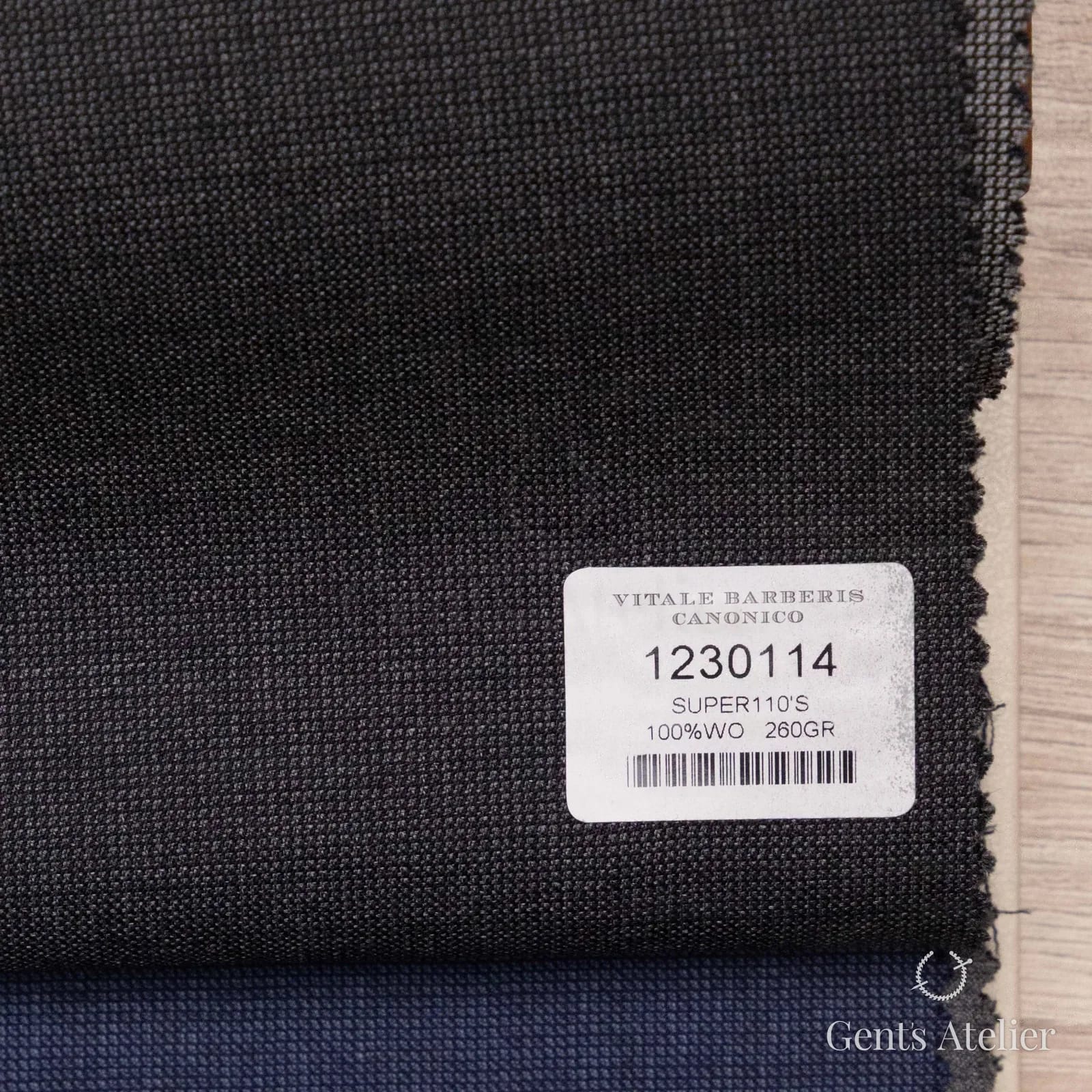 Образец ткани Vitale Barberis Canonico 1230114 с этикеткой, тёмно-серый